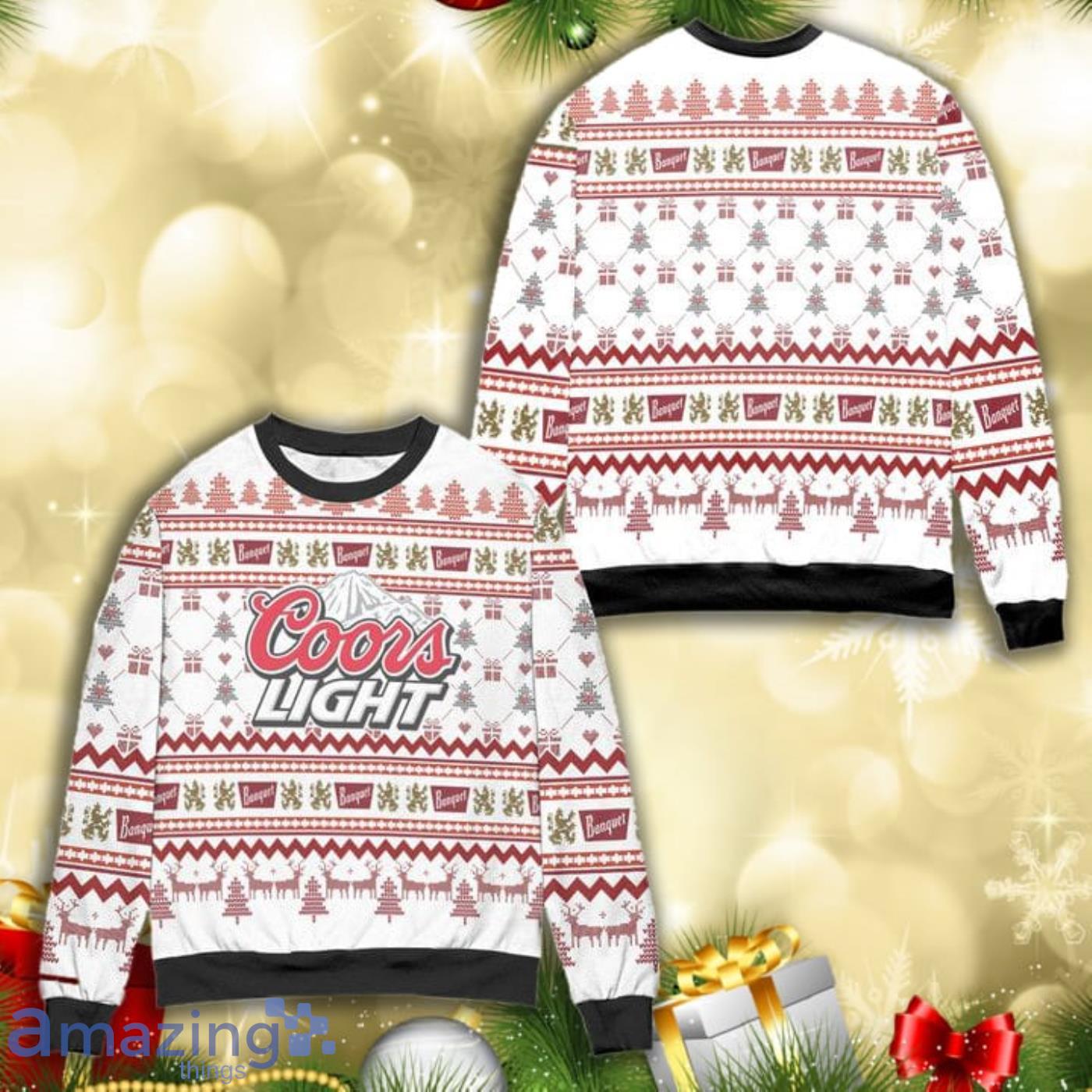 Coors Light Reindeer Pine Tree Pattern All Over Print 3D Ugly Christmas Sweater Product Photo 1