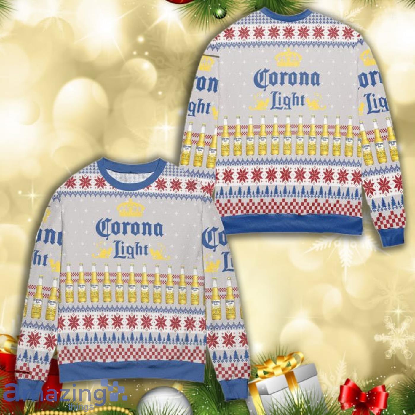 Corona Light Beer Snowflake Pattern All Over Print 3D Ugly Christmas Sweater Product Photo 1