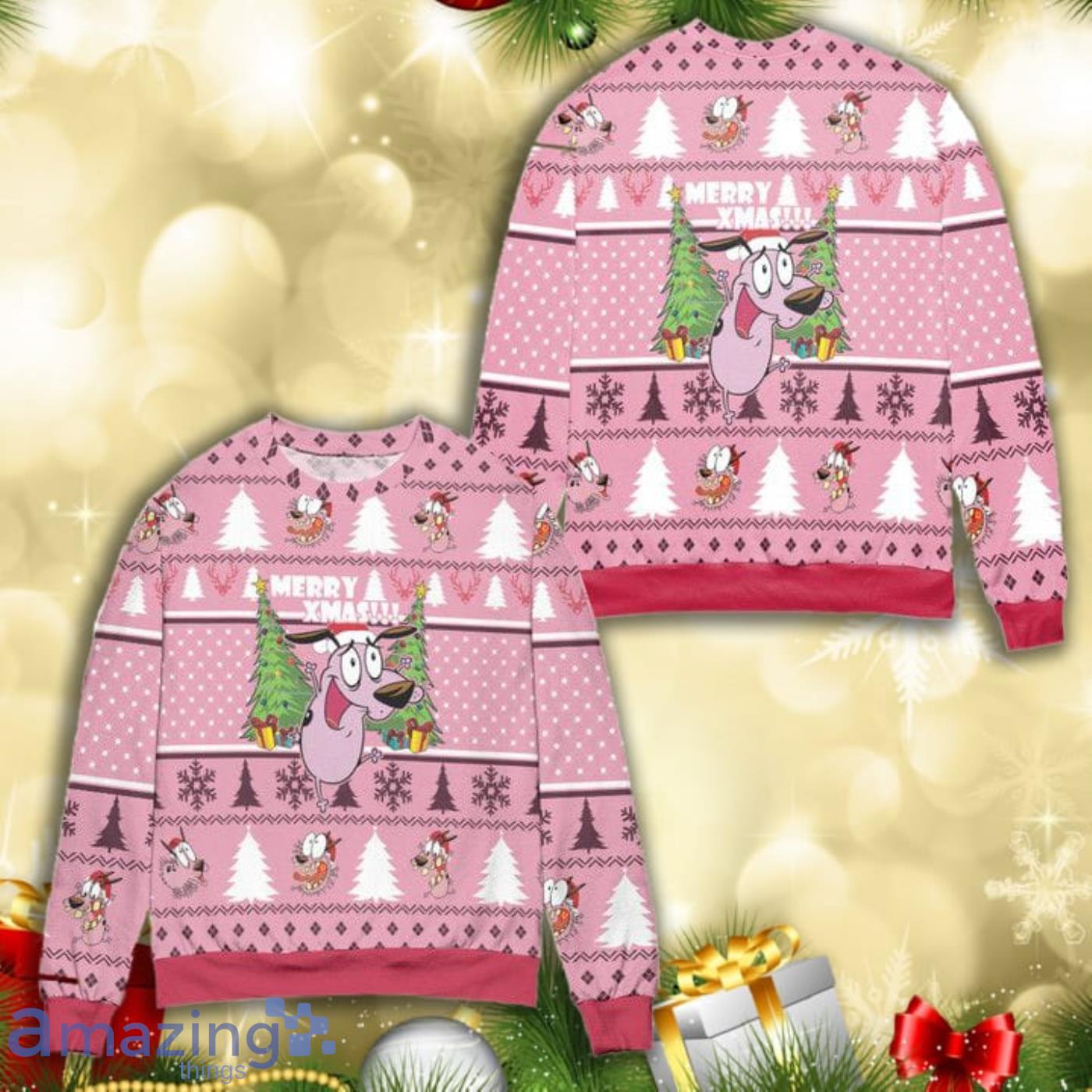 Courage The Cowardly Dog Merry Xmas All Over Print 3D Ugly Christmas Sweater Product Photo 1