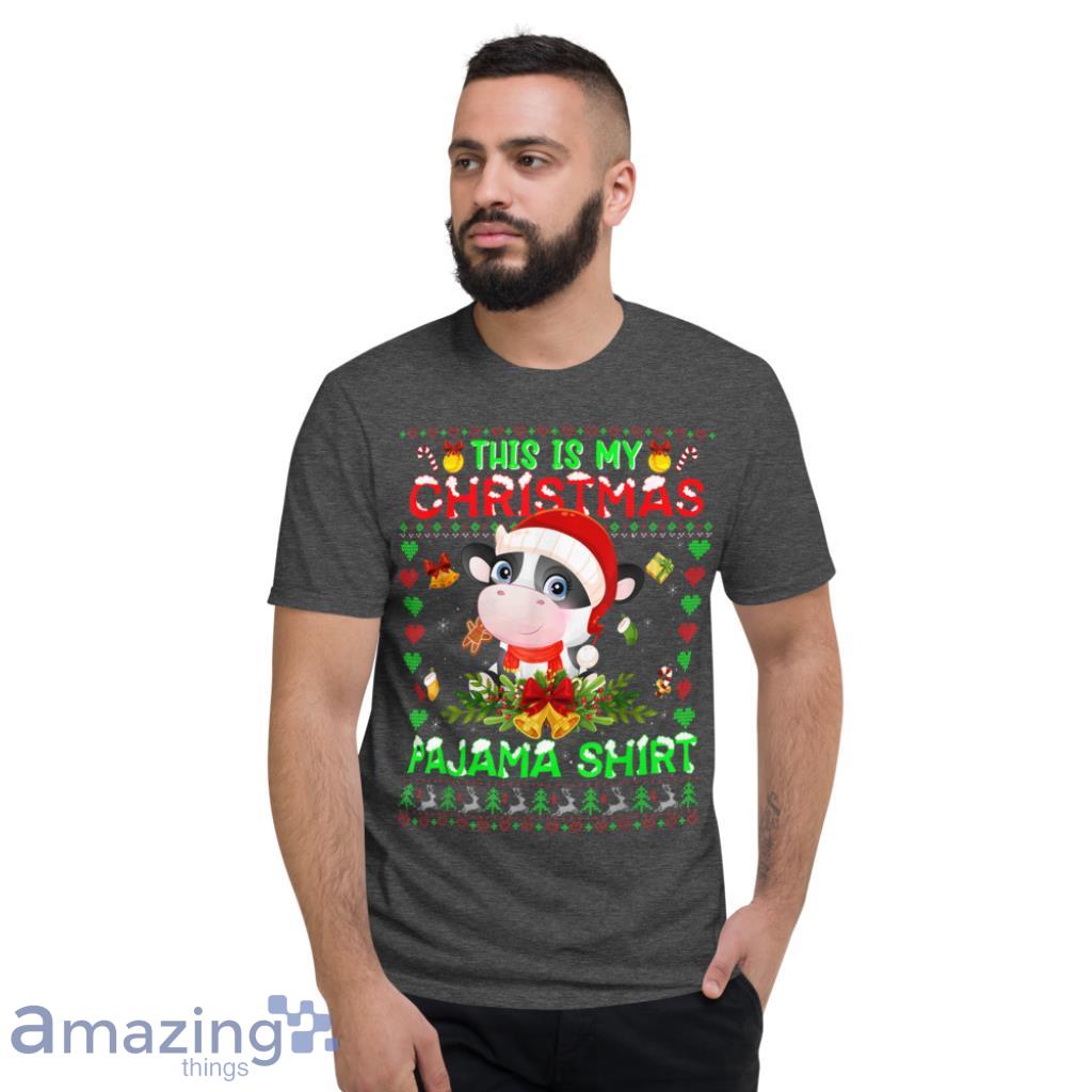 Cow This Is My Christmas Pajama Santa Hat T Shirt image Cow This Is My Christmas Pajama Santa Hat T-Shirt - Short Sleeve T-Shirt-1