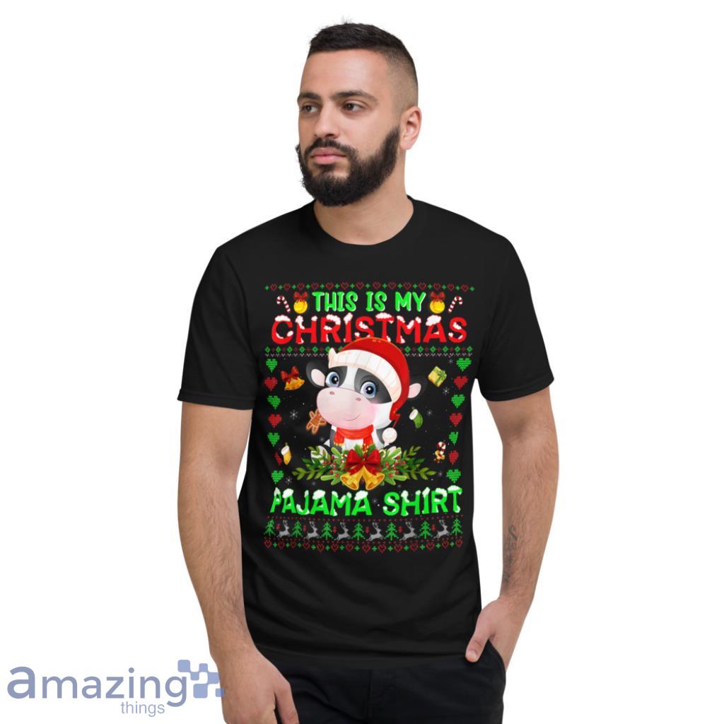 Cow This Is My Christmas Pajama Santa Hat T Shirt image Cow This Is My Christmas Pajama Santa Hat T-Shirt - Short Sleeve T-Shirt