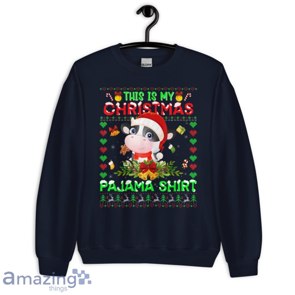 Cow This Is My Christmas Pajama Santa Hat T Shirt image Cow This Is My Christmas Pajama Santa Hat T-Shirt - Unisex Crewneck Sweatshirt-1
