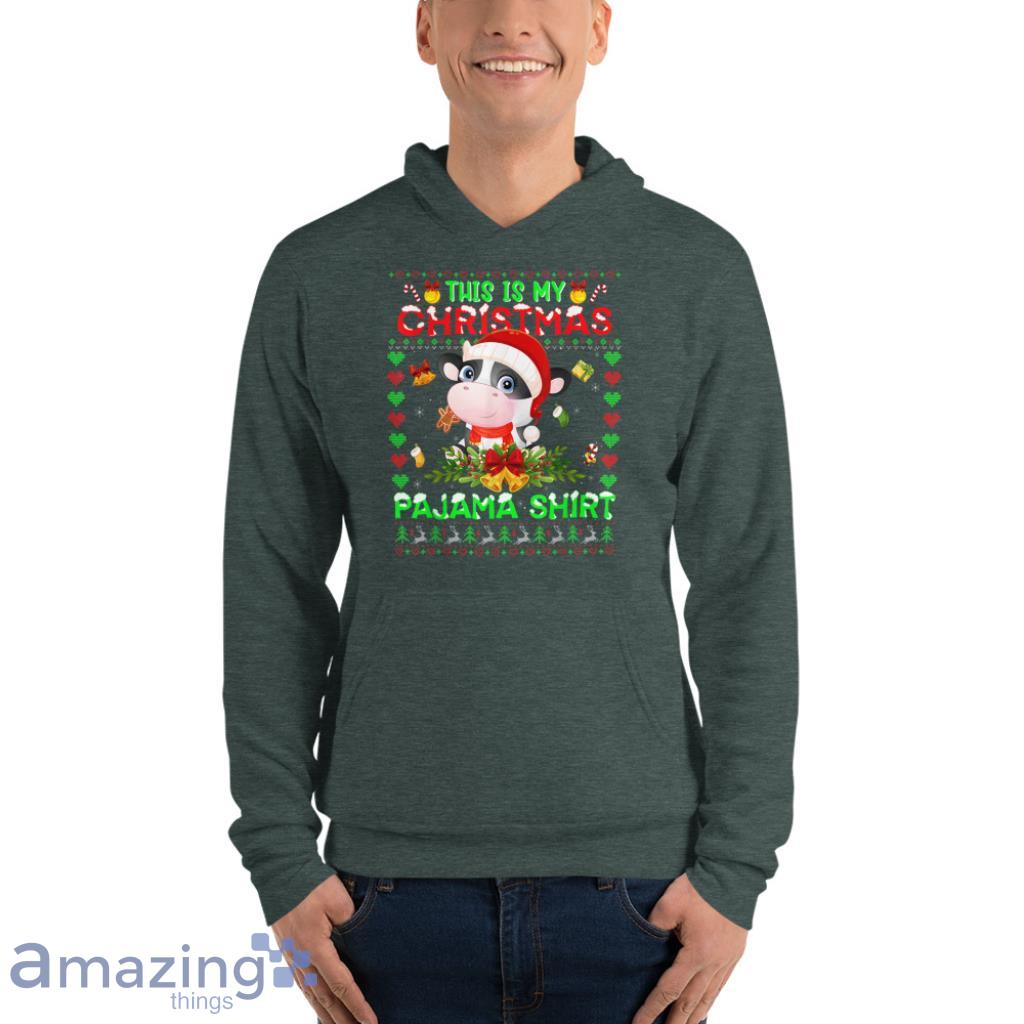 Cow This Is My Christmas Pajama Santa Hat T Shirt image Cow This Is My Christmas Pajama Santa Hat T-Shirt - Unisex Fleece Pullover Hoodie-1