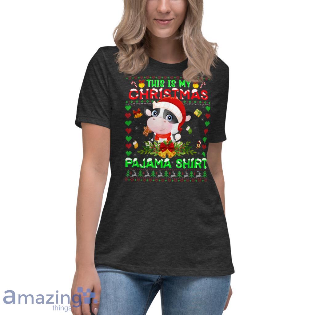 Cow This Is My Christmas Pajama Santa Hat T Shirt image Cow This Is My Christmas Pajama Santa Hat T Shirt