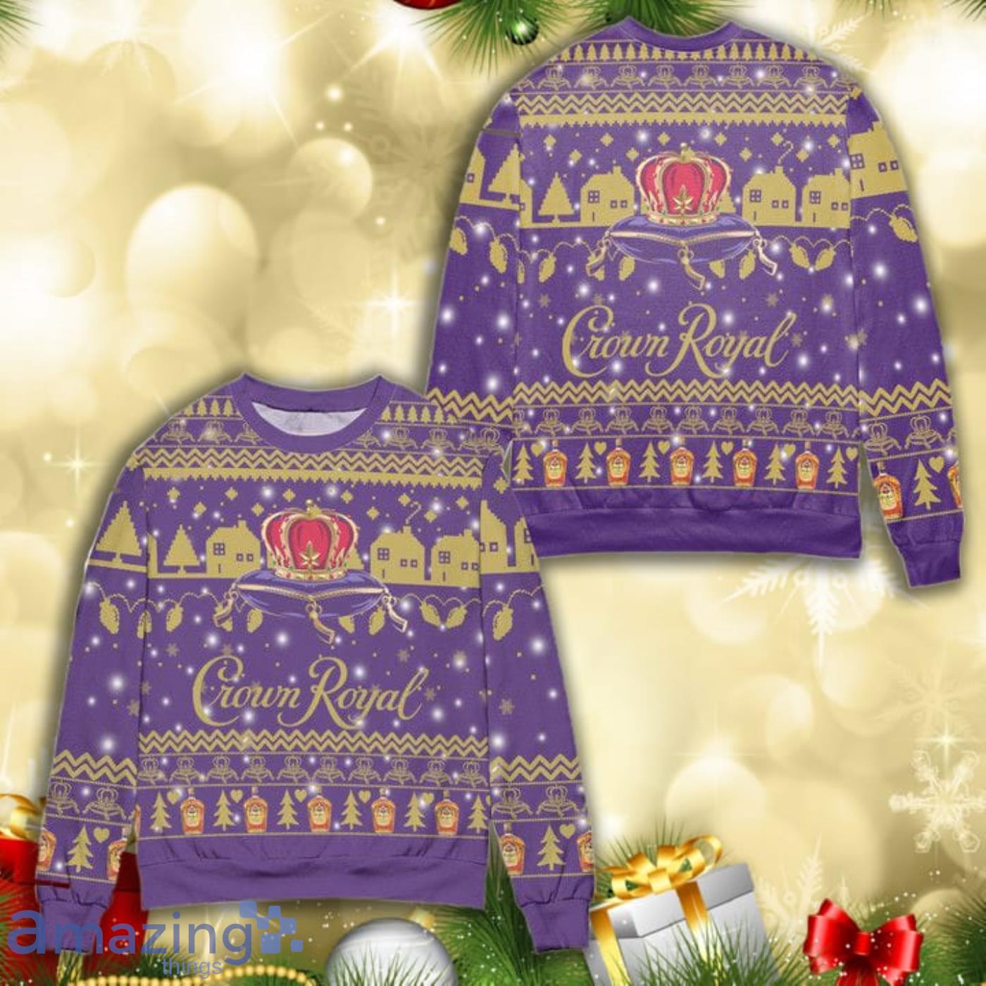 Crown Royal Canadian Whisky Snowflake All Over Print 3D Ugly Christmas Sweater Product Photo 1