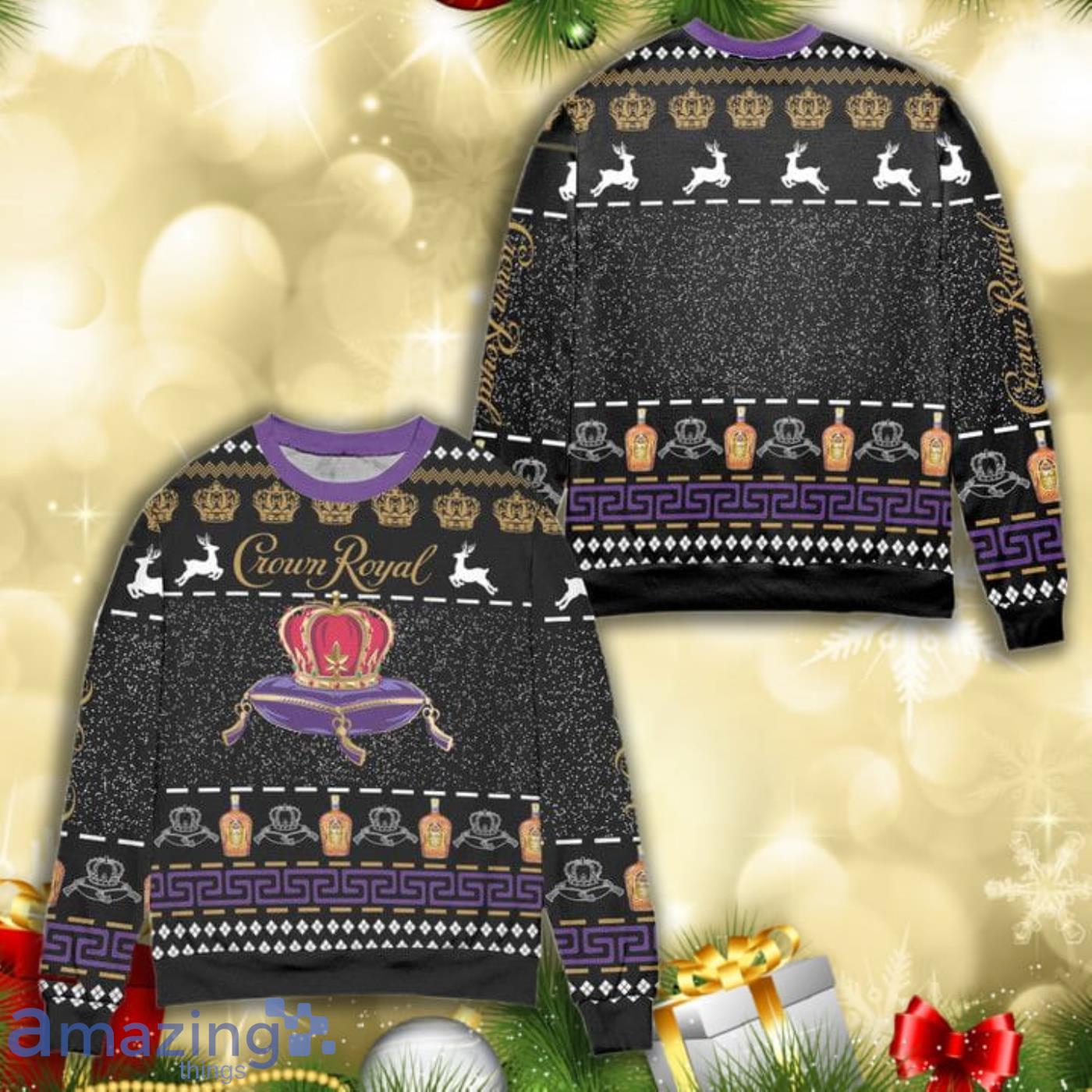 Crown Royal Reindeer Galaxy All Over Print 3D Ugly Christmas Sweater Product Photo 1
