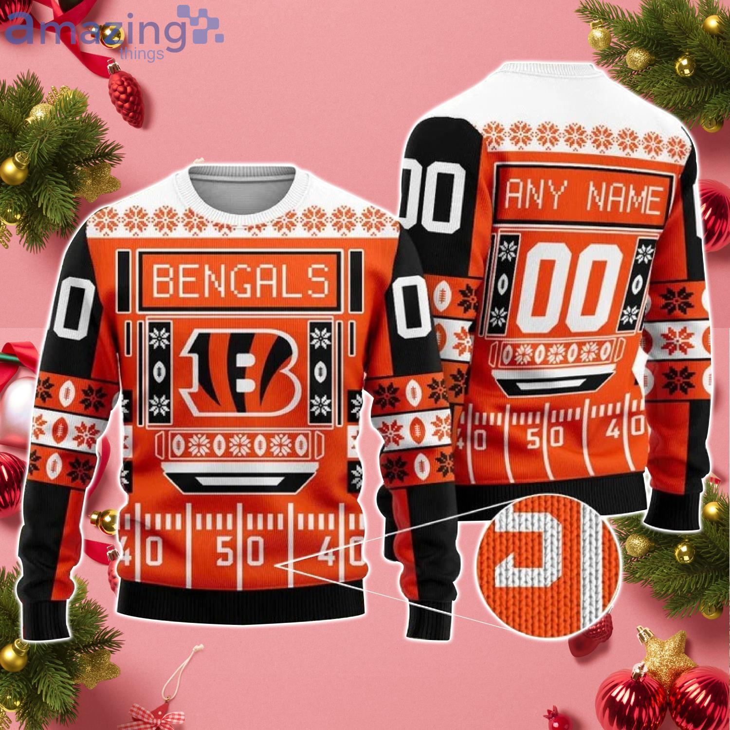 Custom Name And Number Bengals NFL Ugly Christmas Sweater Product Photo 1