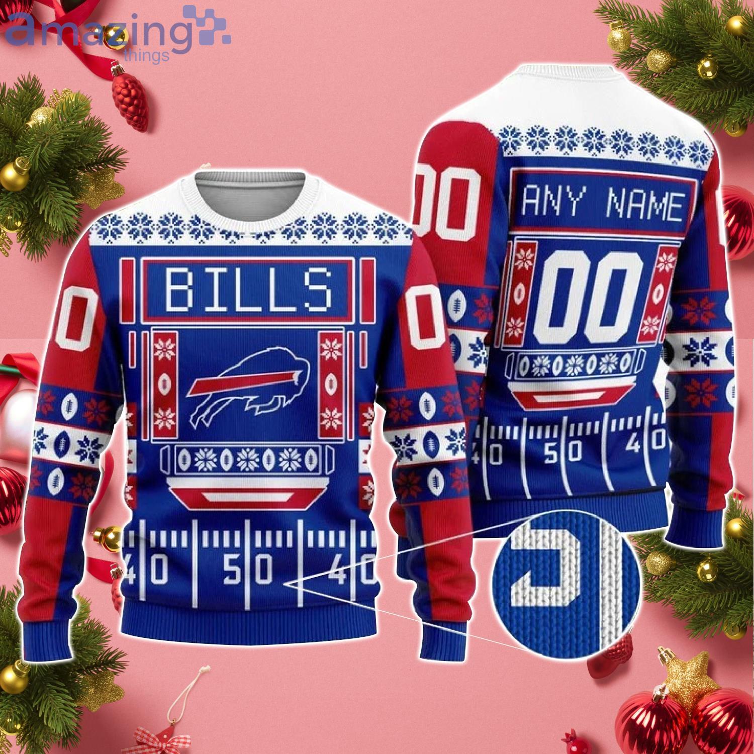 Custom Name And Number Bills NFL Ugly Christmas Sweater Product Photo 1