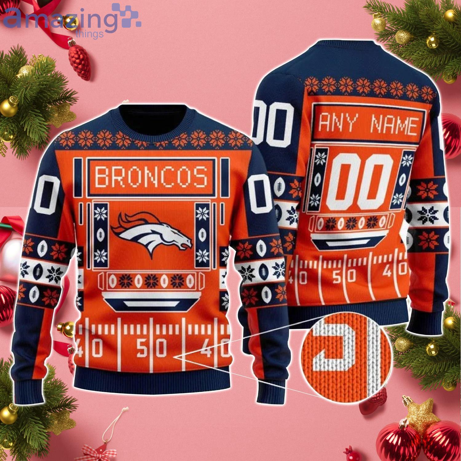 Custom Name And Number Broncos NFL Ugly Christmas Sweater Product Photo 1