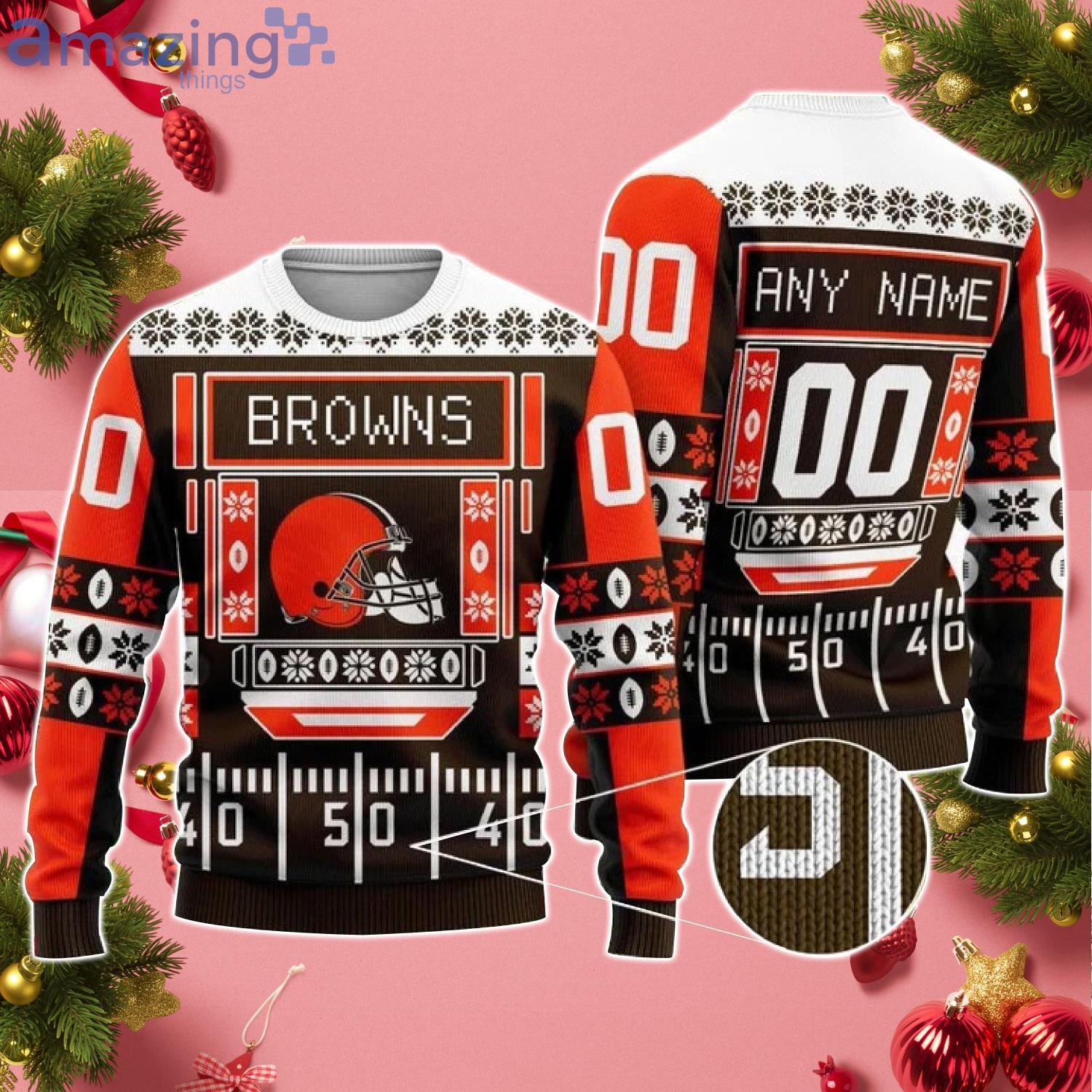 Custom Name And Number Browns NFL Ugly Christmas Sweater Product Photo 1