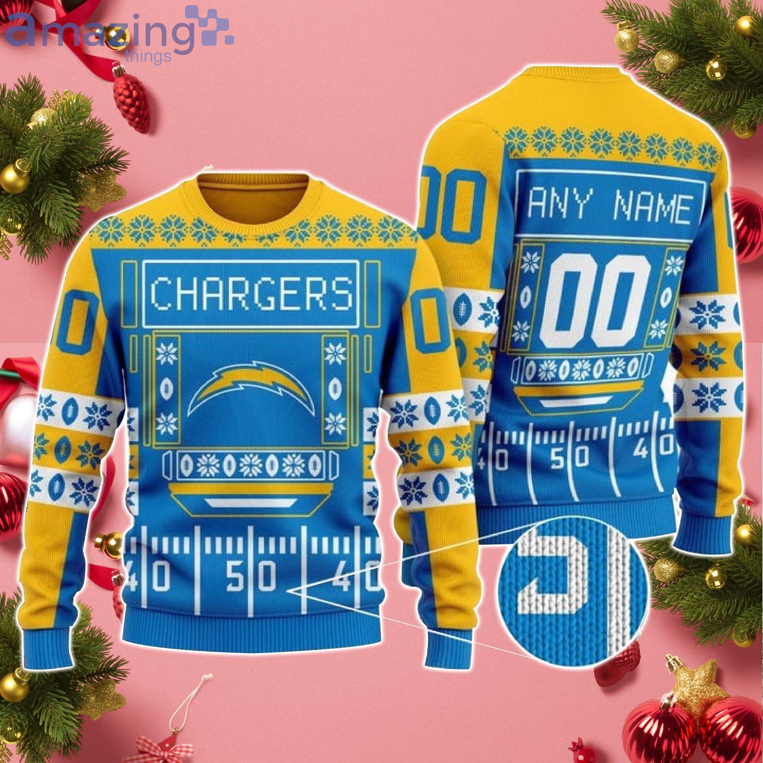 Custom Name And Number Chargers NFL Ugly Christmas Sweater Product Photo 1