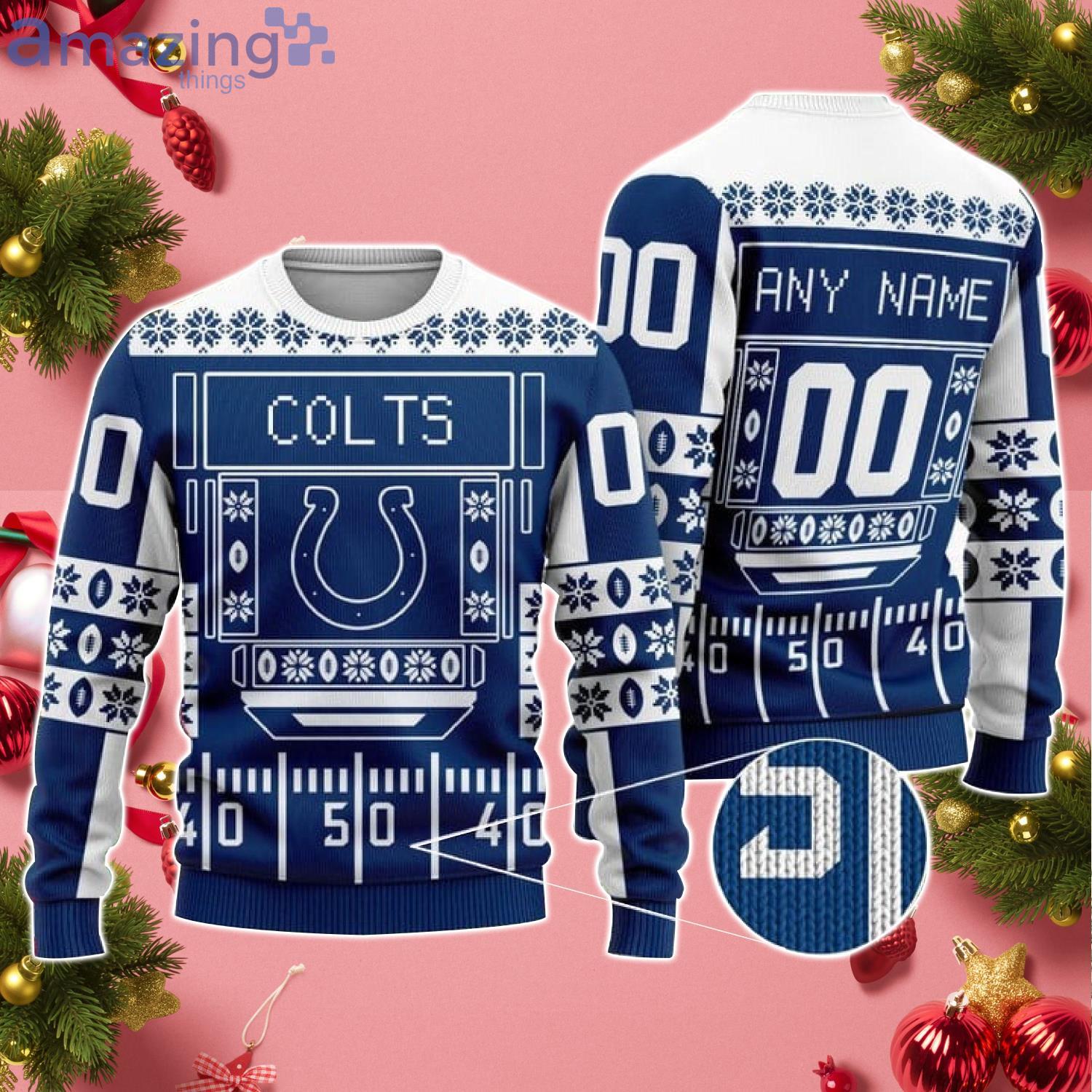 Custom Name And Number Colts NFL Ugly Christmas Sweater Product Photo 1