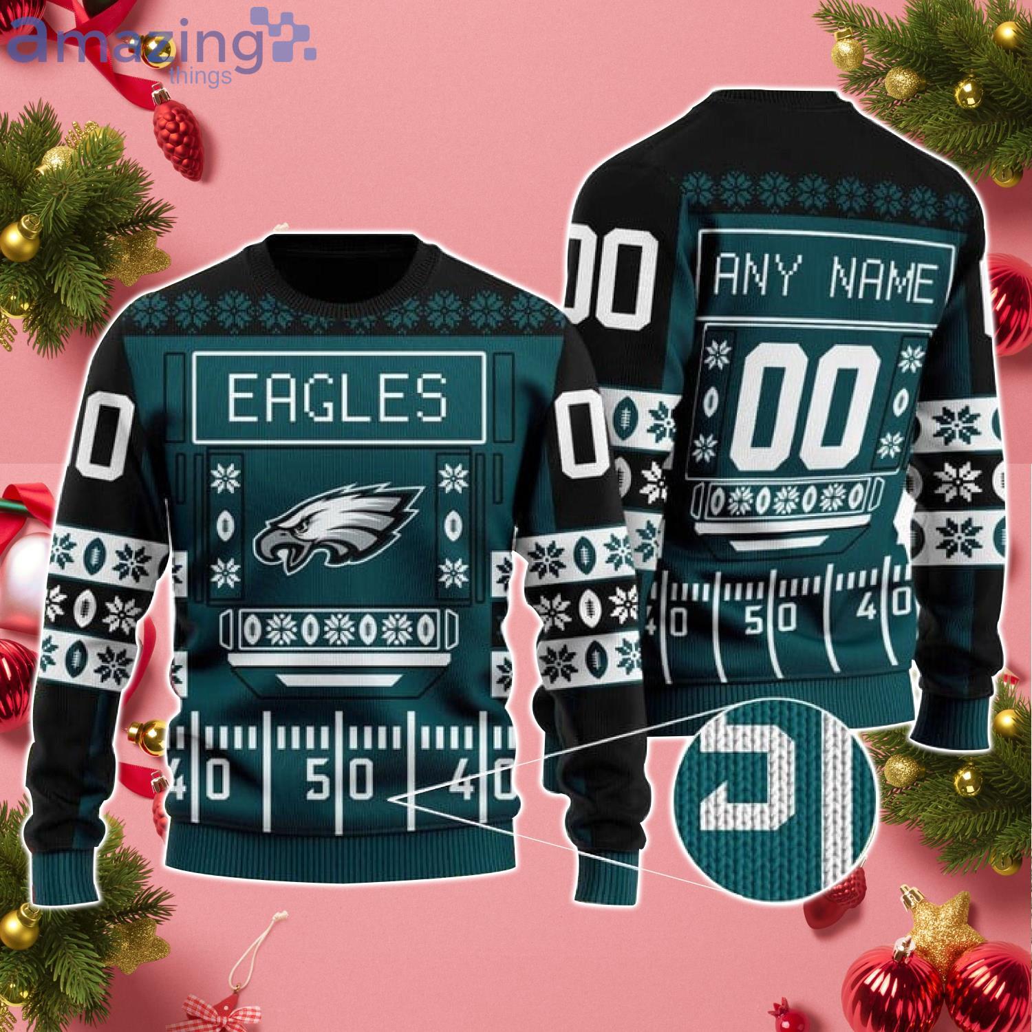 Custom Name And Number Eagles NFL Ugly Christmas Sweater Product Photo 1