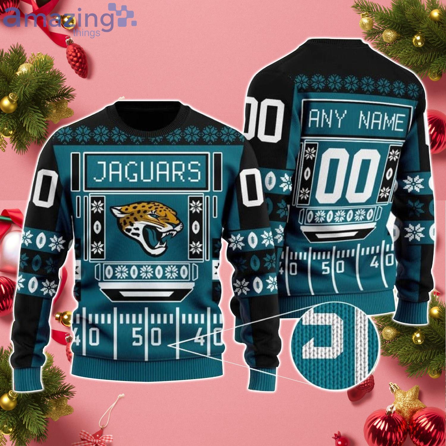 Custom Name And Number Jaguars NFL Ugly Christmas Sweater Product Photo 1