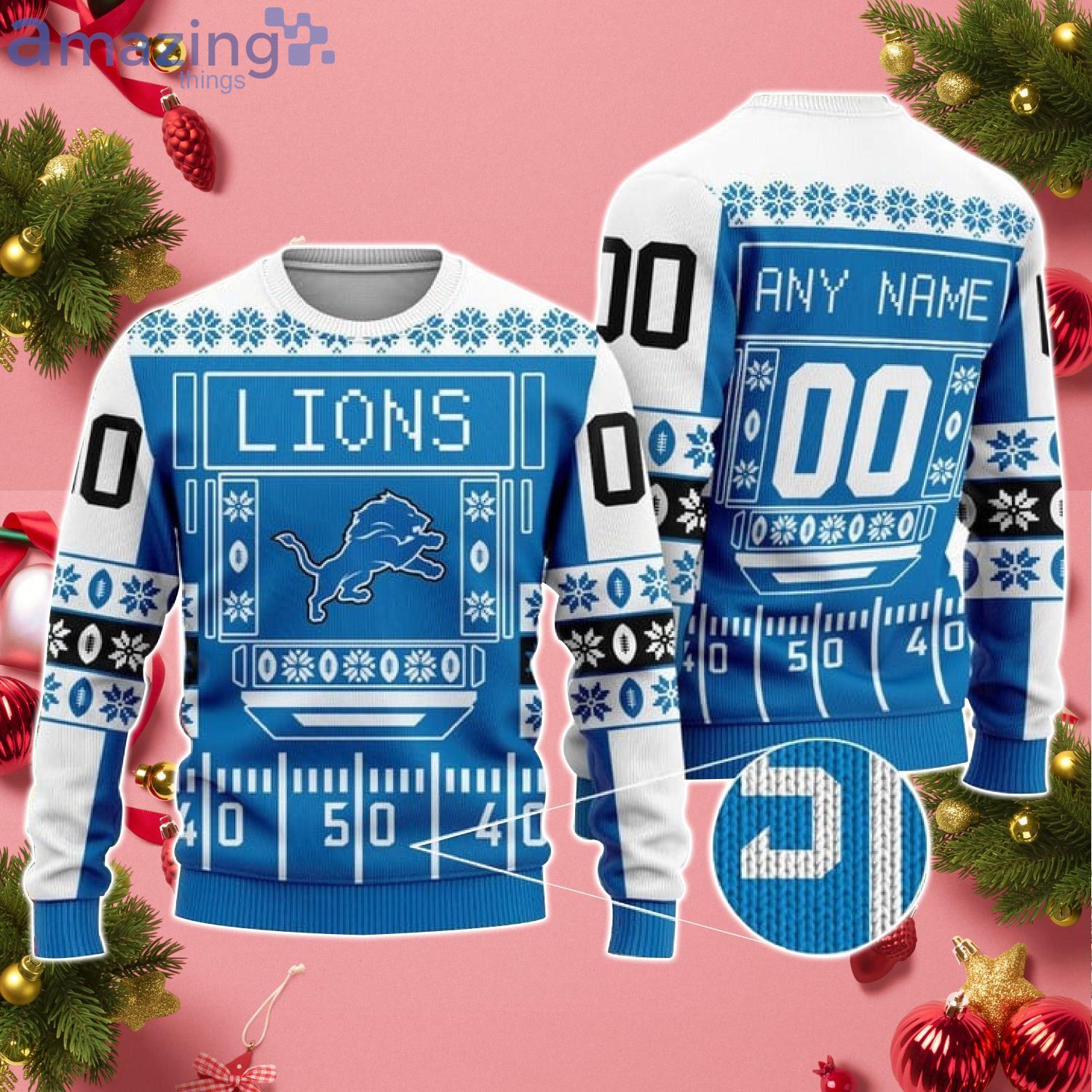 Custom Name And Number Lions NFL Ugly Christmas Sweater Product Photo 1