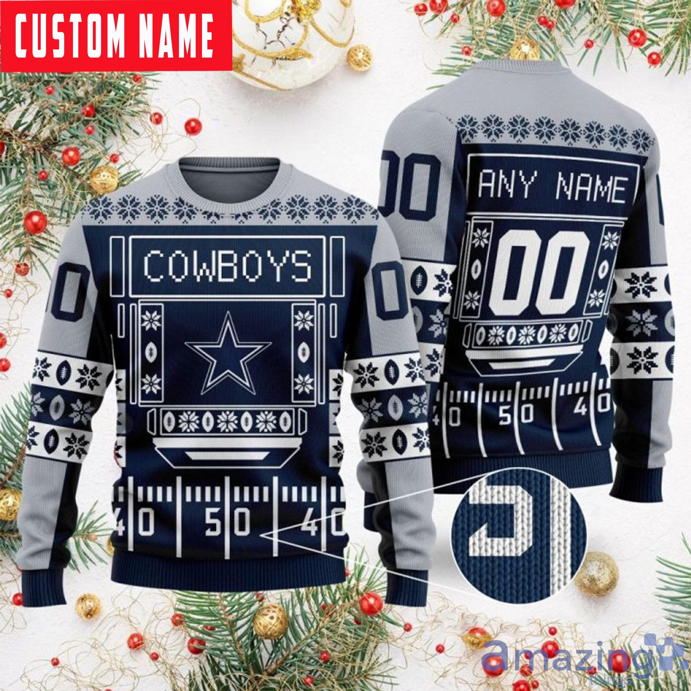 Custom Name And Number NFL Cowboys Ugly Christmas Sweater Product Photo 1
