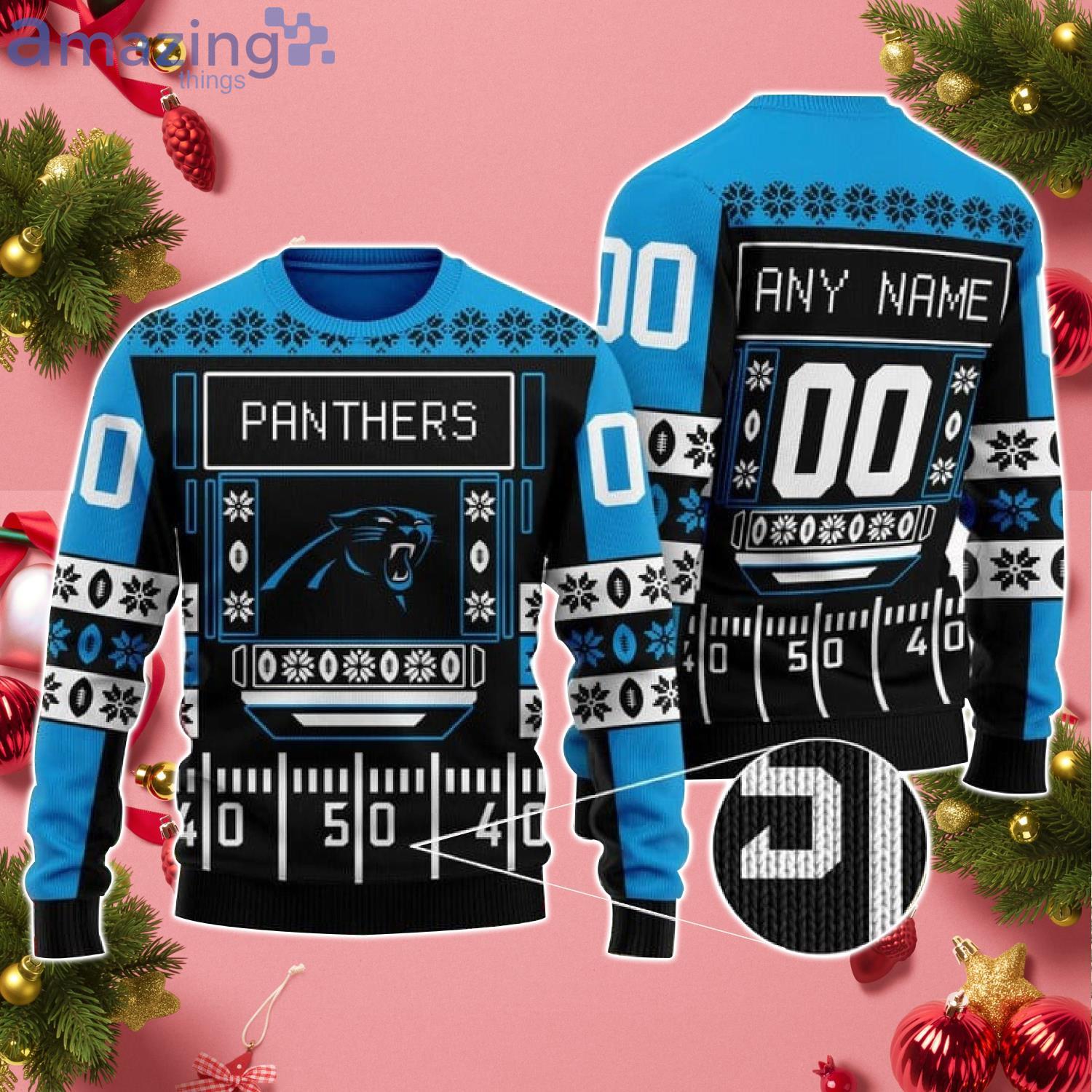 Custom Name And Number Panthers NFL Ugly Christmas Sweater Product Photo 1