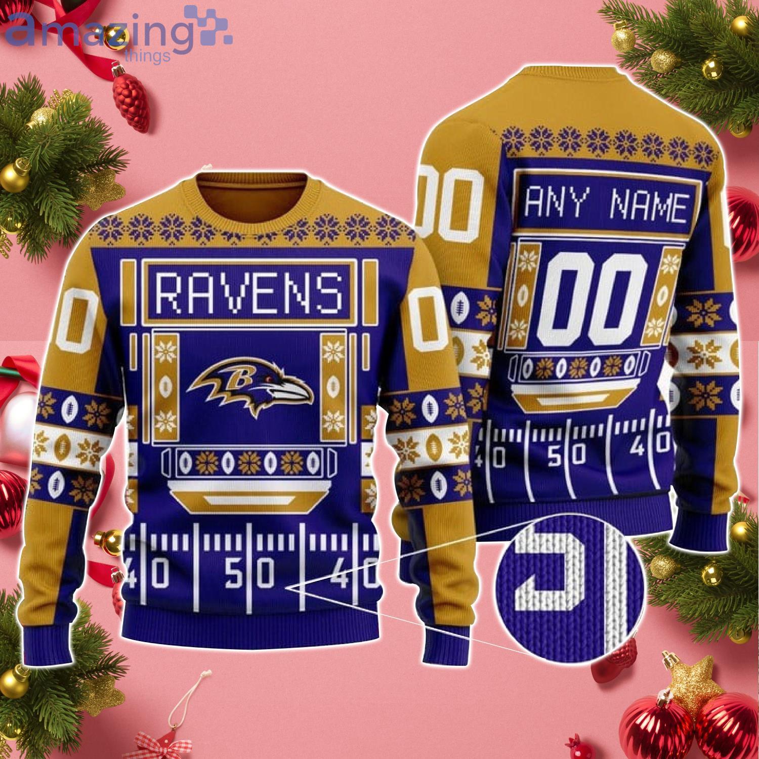 Custom Name And Number Ravens NFL Ugly Christmas Sweater Product Photo 1