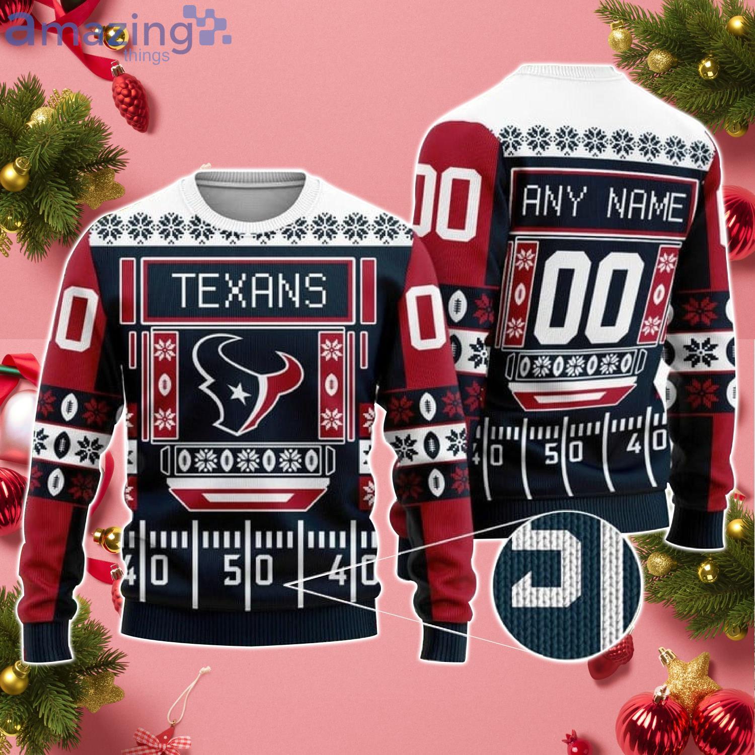 Custom Name And Number Texans NFL Ugly Christmas Sweater Product Photo 1