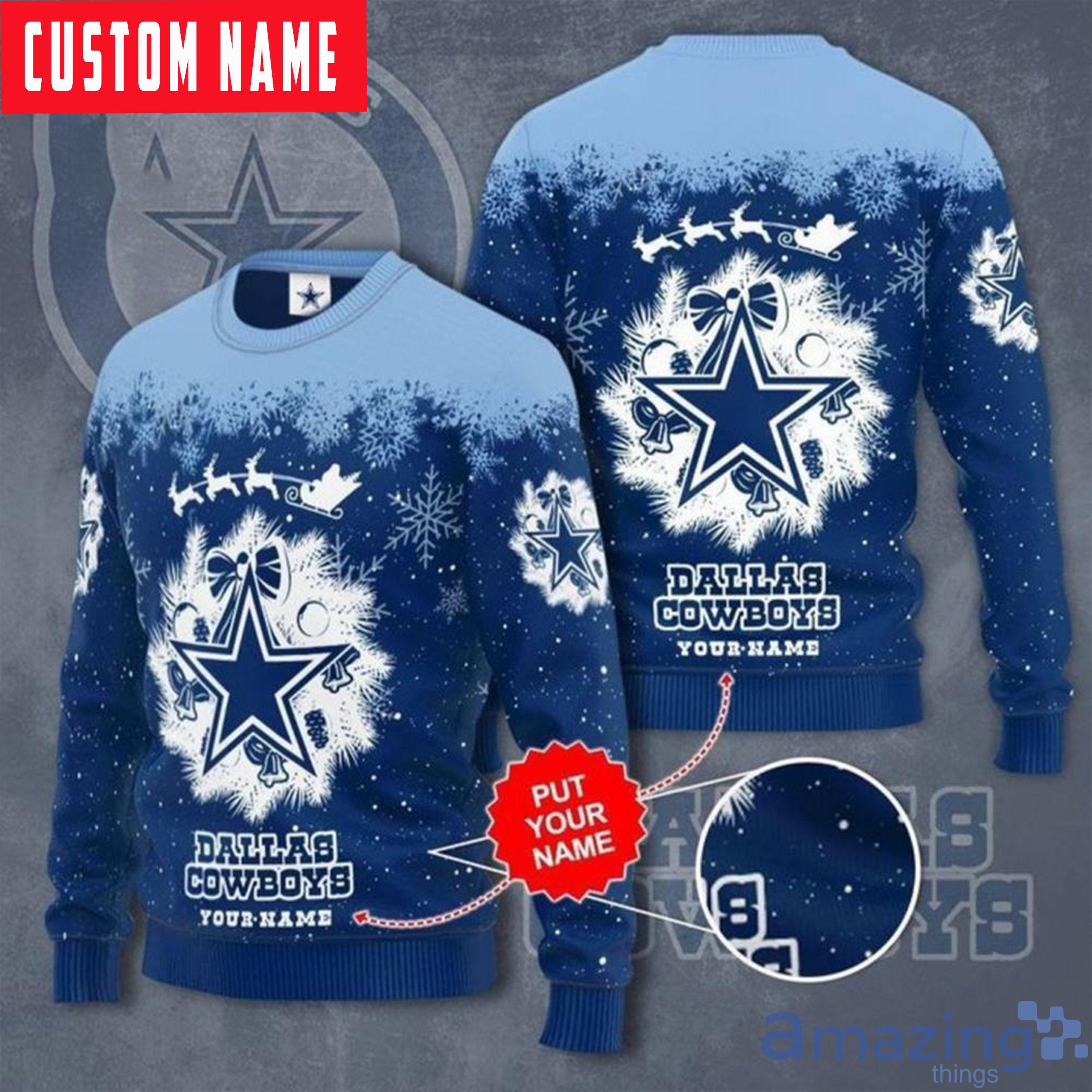 Custom Name NFL Dallas Cowboy Fan Ugly Christmas Sweater Product Photo 1