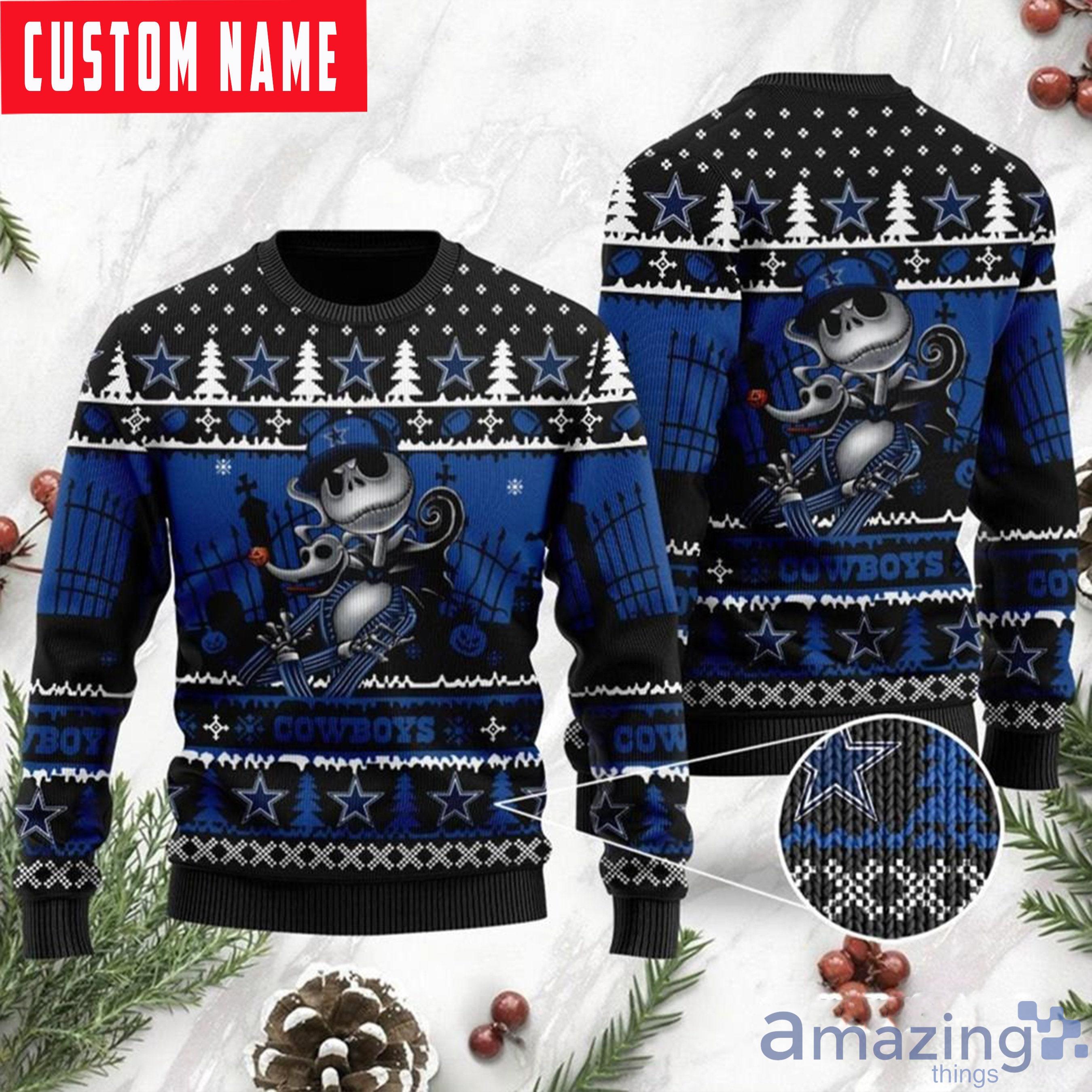 Custom Name NFL Jack Skellington Ugly Christmas Sweater Product Photo 1 Custom Name NFL Jack Skellington Ugly Christmas Sweater Product Photo 1