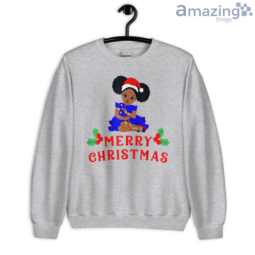 Cute Girl American Melanin Christmas Hat Xmas Christmas Shirt - Unisex Heavy Blend Crewneck Sweatshirt