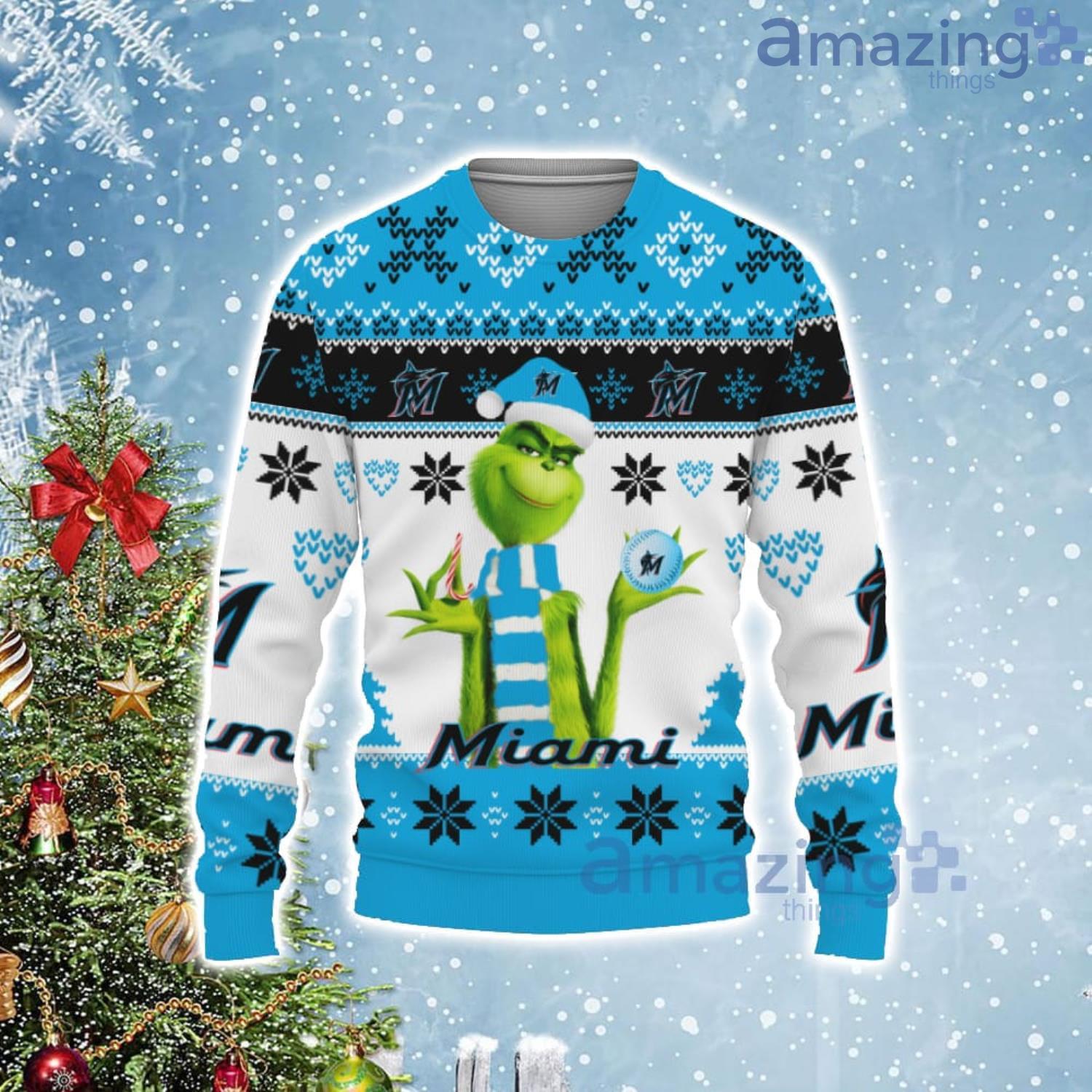 Cute Grinch American Baseball Miami Marlins Ugly Christmas Sweater Product Photo 1