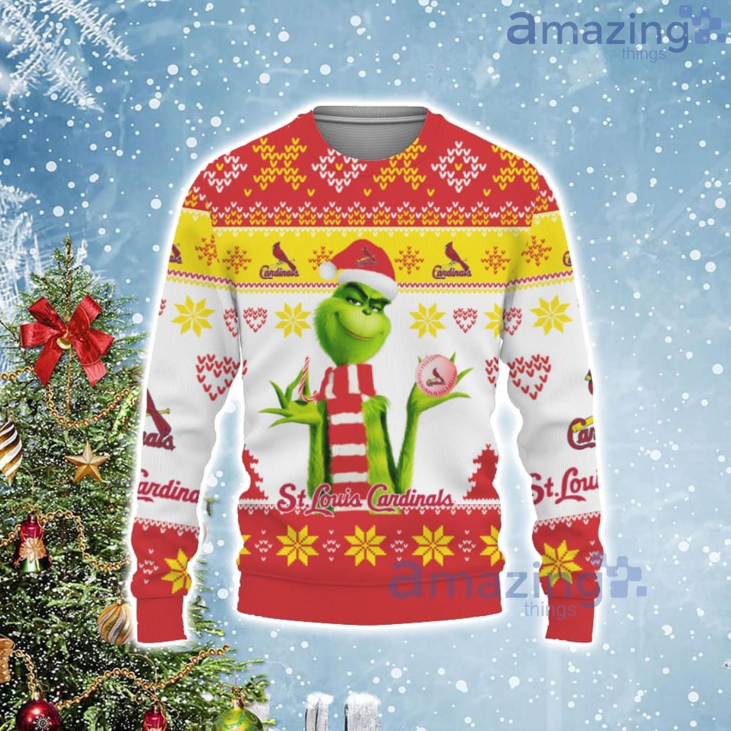 Cute Grinch American Baseball St. Louis Cardinals Ugly Christmas Sweater Product Photo 1 Cute Grinch American Baseball St. Louis Cardinals Ugly Christmas Sweater Product Photo 1