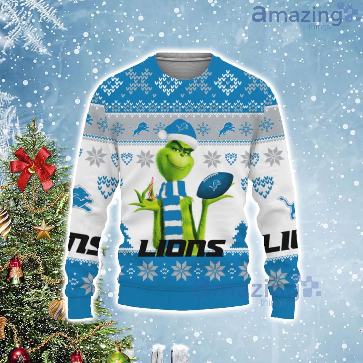 Cute Grinch American Football Detroit Lions Ugly Christmas Sweater Product Photo 1