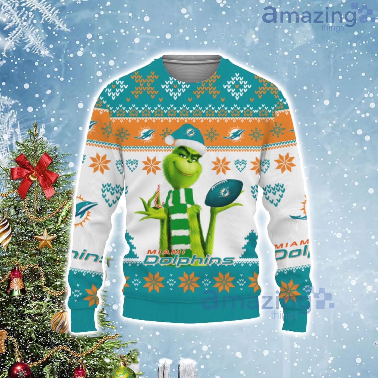 Miami Dolphins Grinch Knit Ugly Christmas Knitted Sweater.