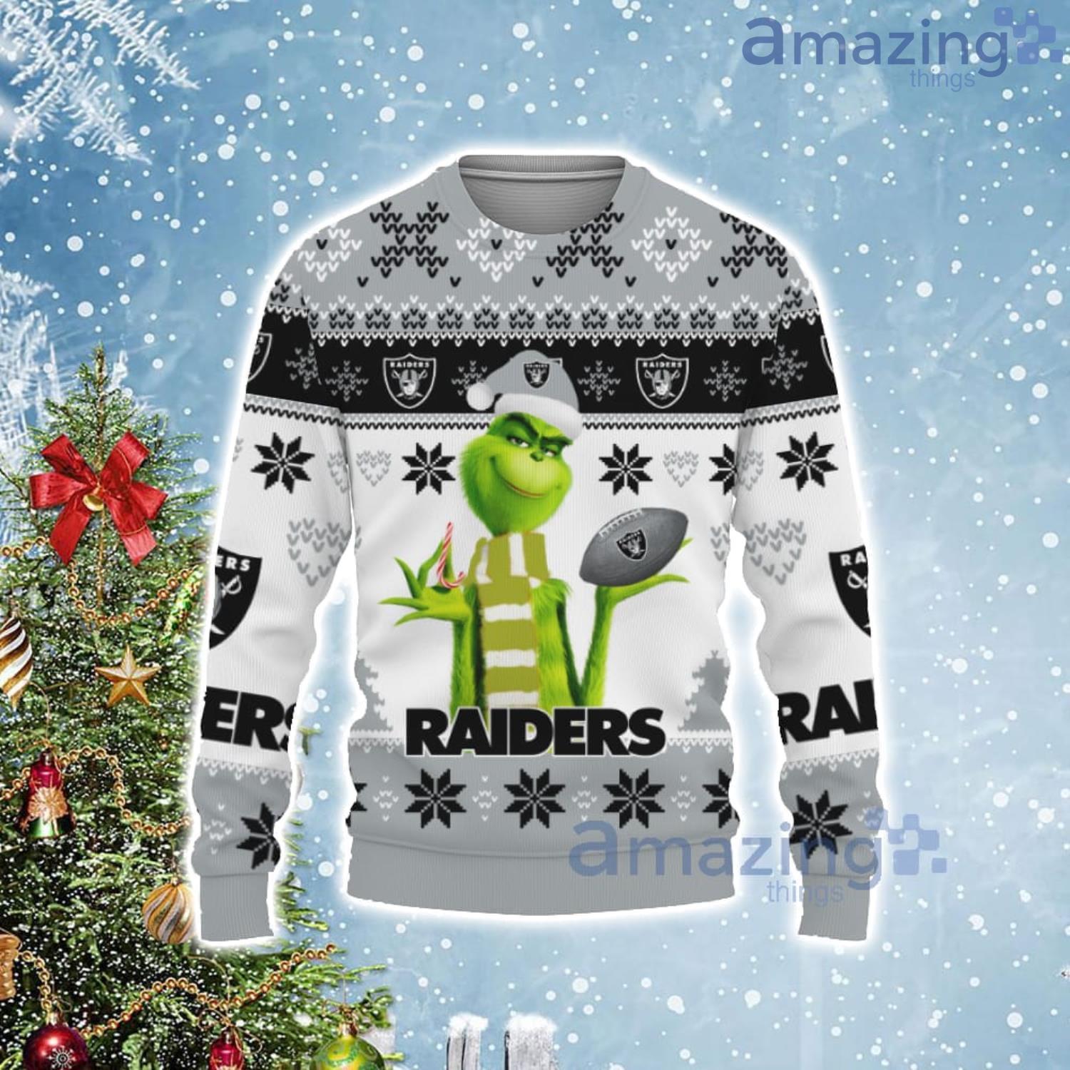 Christmas Gift NFL Oakland Raiders Cute 12 Grinch Face Xmas Day Men And  Women Ugly Christmas Sweater - Freedomdesign