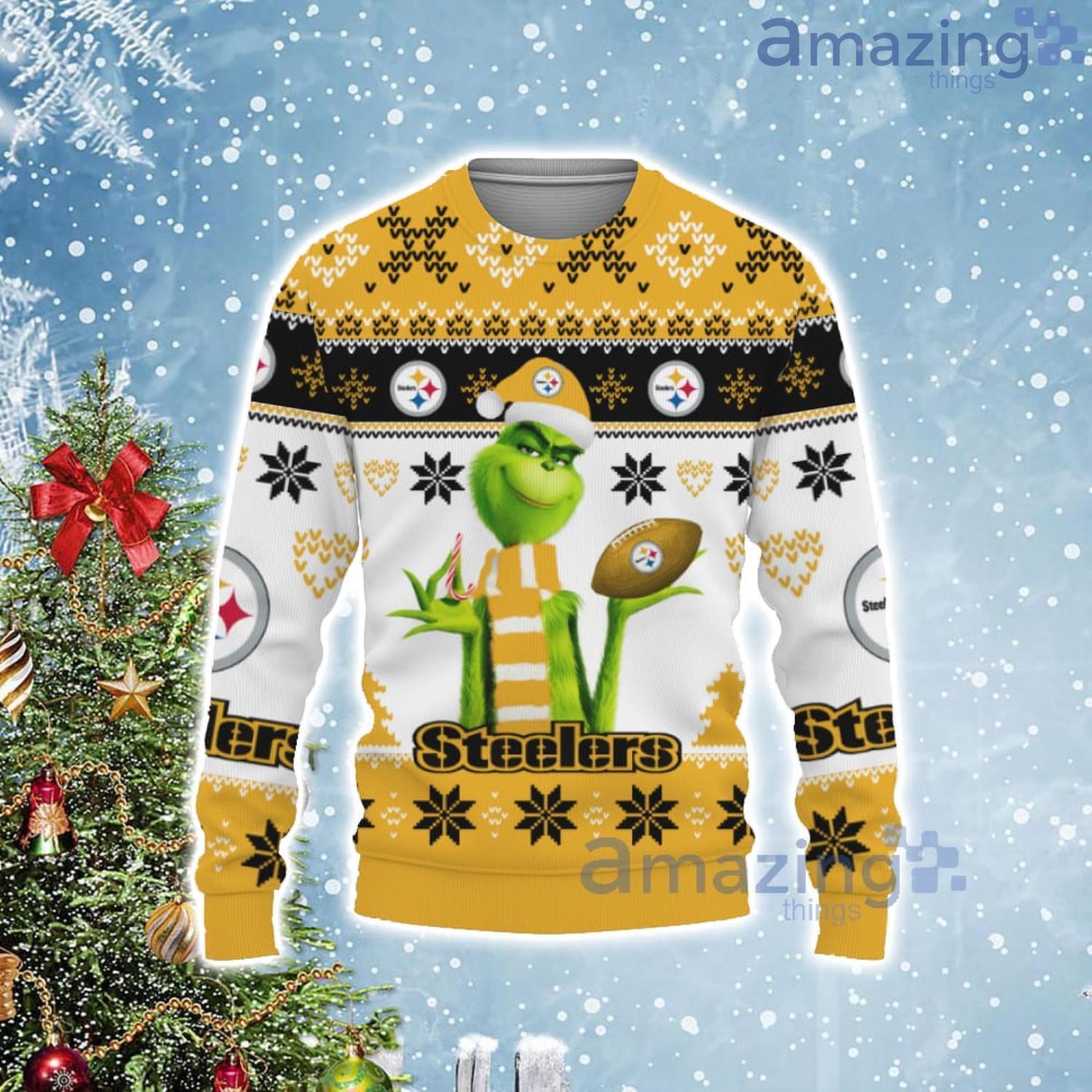 Cute Grinch American Football Pittsburgh Steelers Ugly Christmas Sweater Product Photo 1