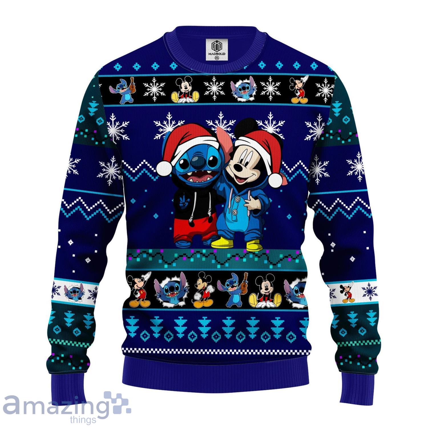 Cute Stitch and Mickey Mouse Ugly Christmas Sweater Product Photo 1