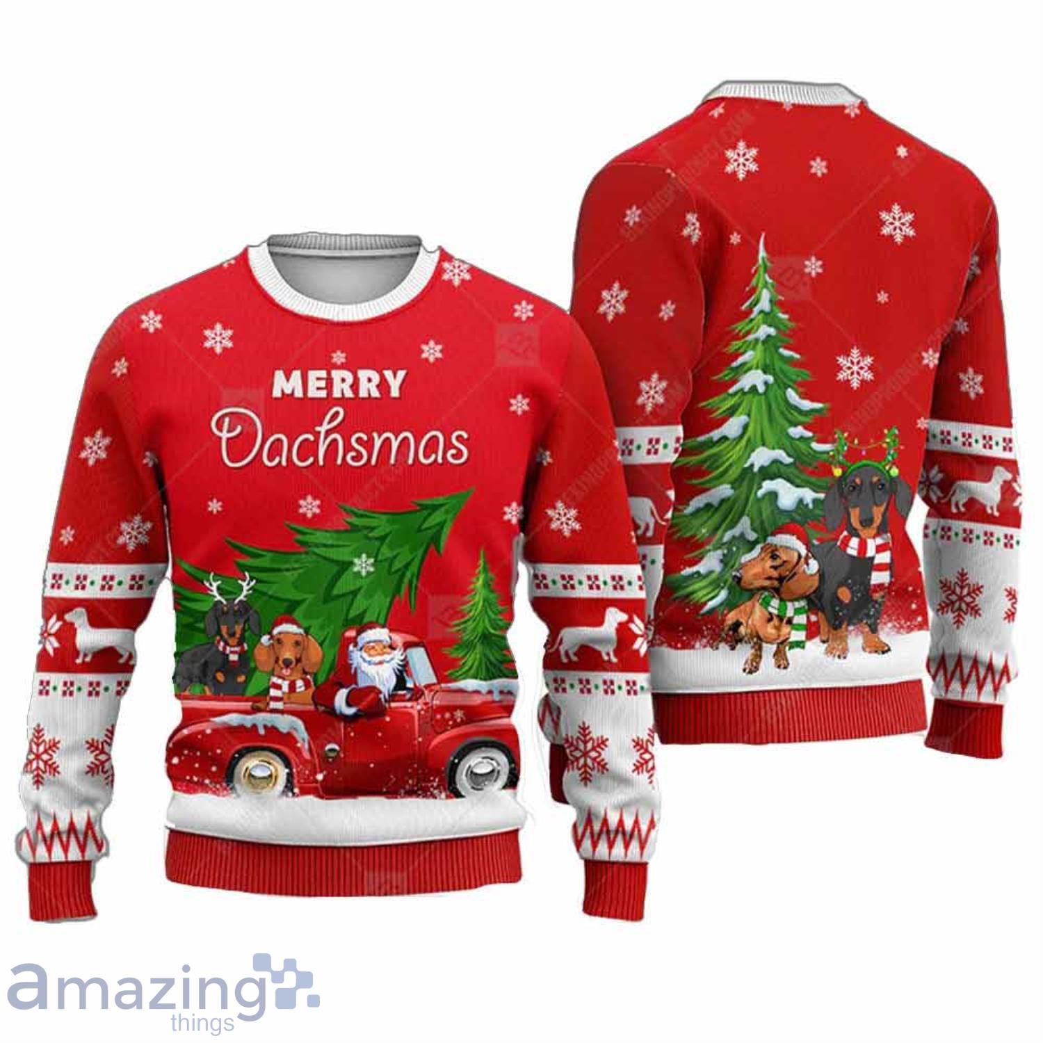 Dachshund Ugly Christmas Sweater Happy Trip Sweater Product Photo 1