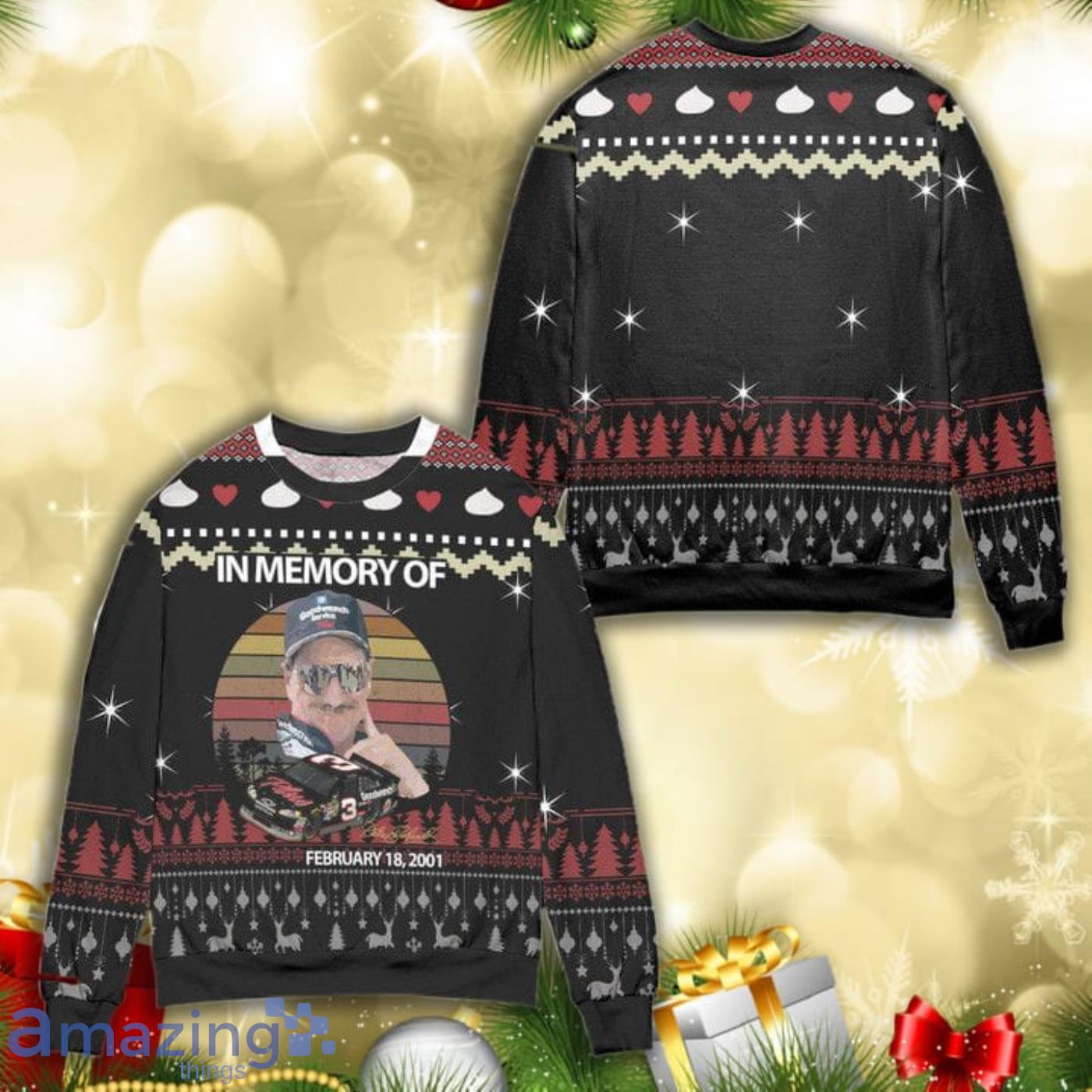 Dale Earnhardt In Memory Of February 18 2001 All Over Print 3D Ugly Christmas Sweater Product Photo 1