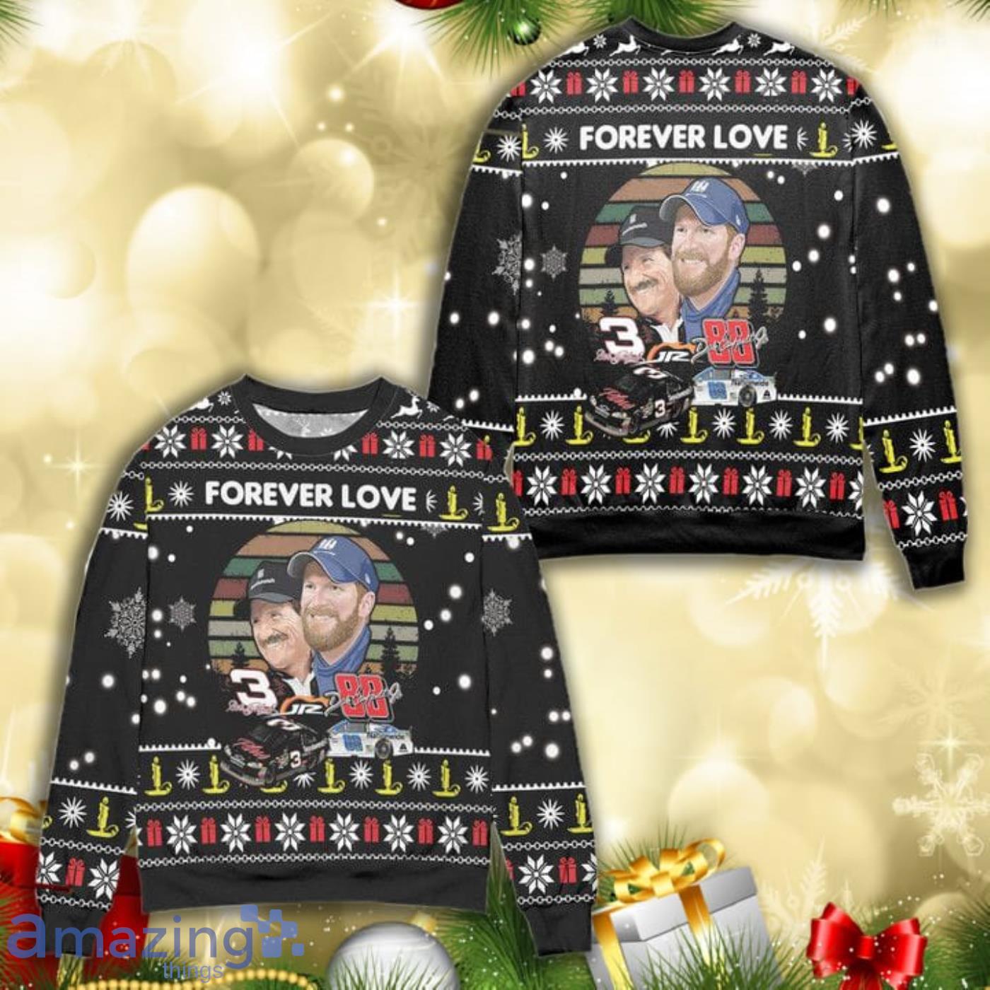 Dale Earnhardt Jr And His Dad Forever Love All Over Print 3D Ugly Christmas Sweater Product Photo 1
