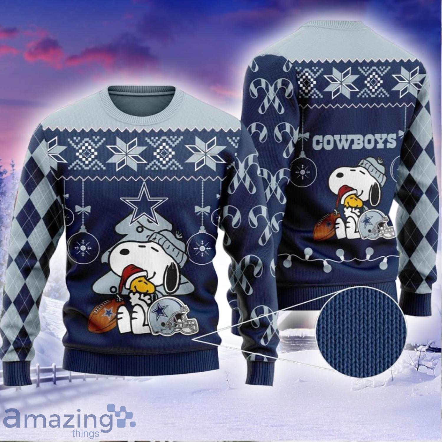 Dallas Cowboys Peanuts Snoopy All Over Print 3D Ugly Christmas Sweater Product Photo 1