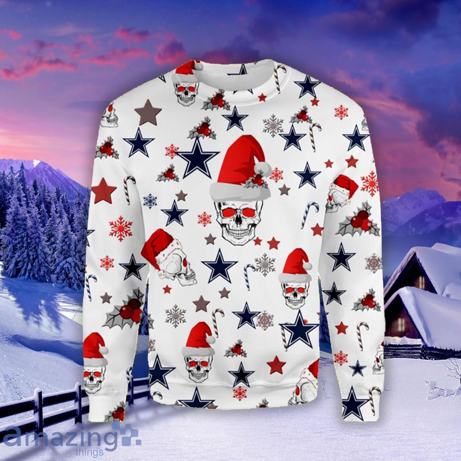 Dallas Cowboys Skull Knitting Pattern Ugly Christmas Sweater Product Photo 1