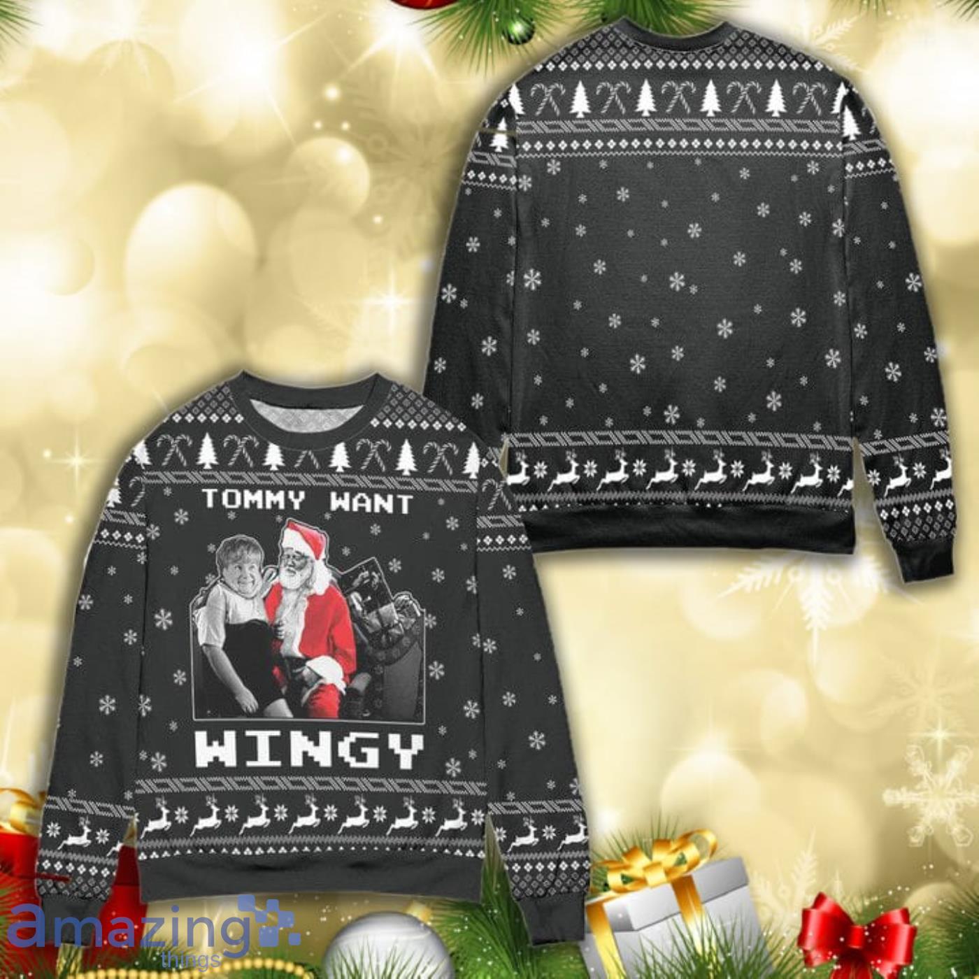 Dear Santa Tommy Want Wingy Snowflake Pattern All Over Print 3D Ugly Christmas Sweater Product Photo 1