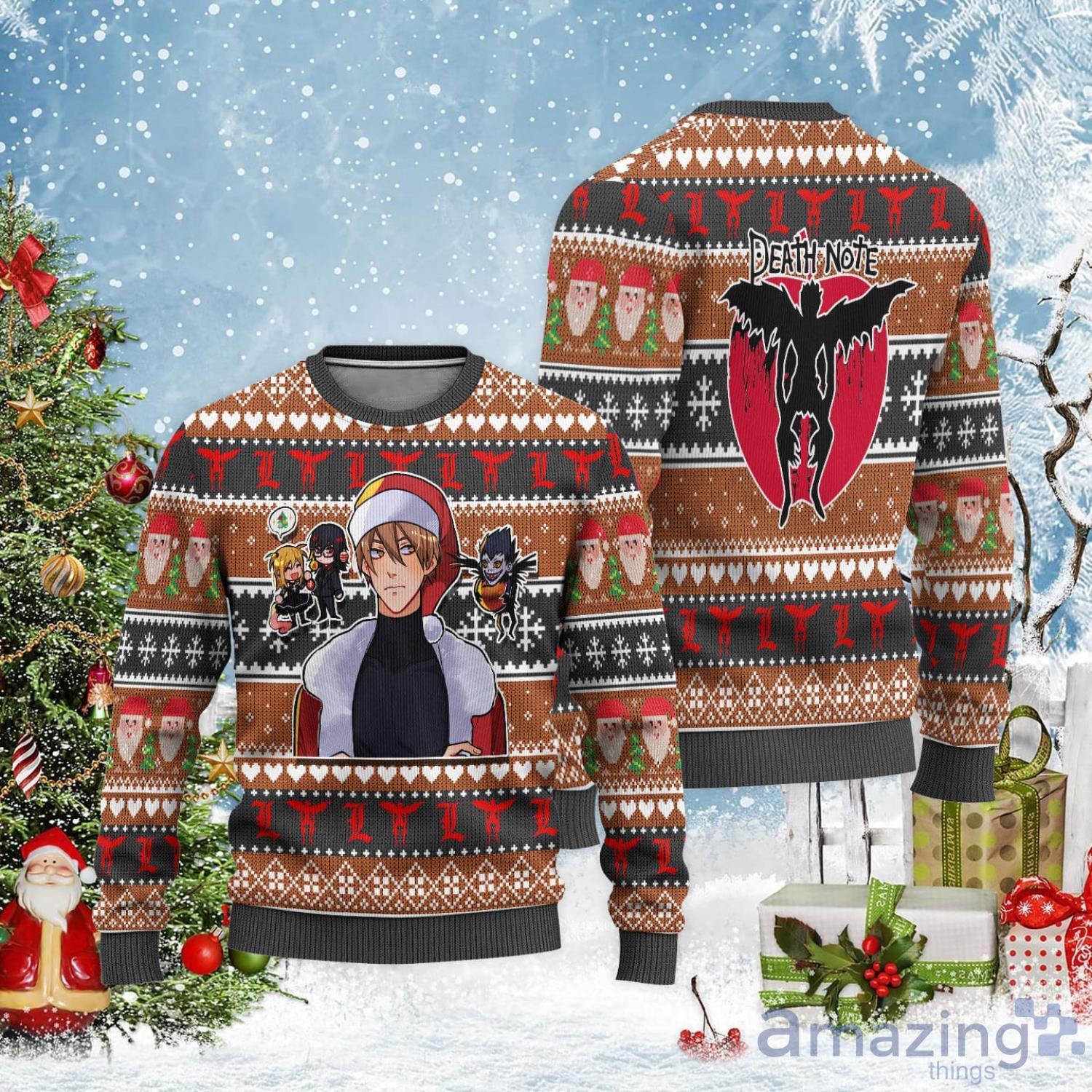Death Note Ugly Christmas Sweater Custom Light Yagami Christmas Gift For Anime Lover Product Photo 1