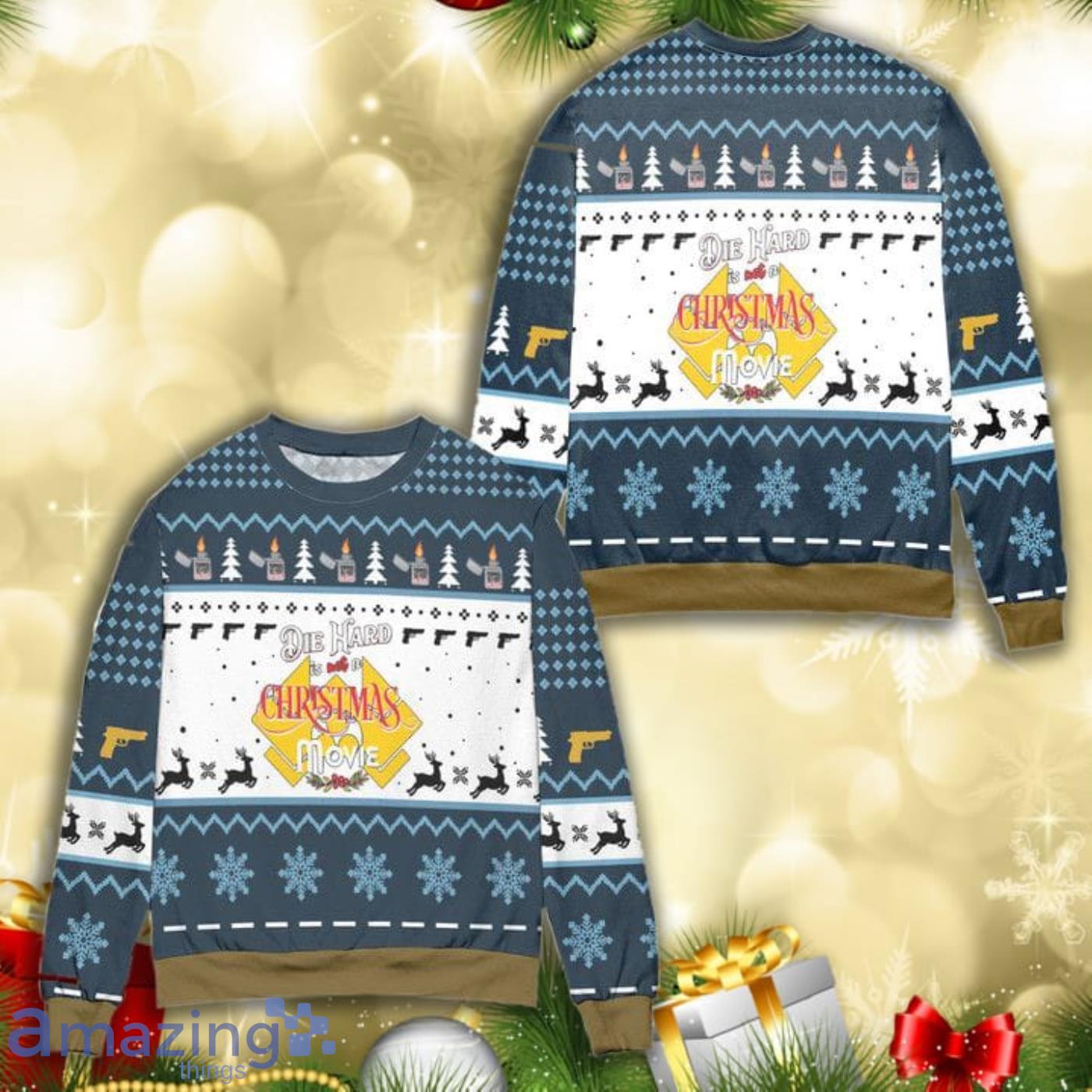 Die Hard Is Not A Christmas Movie All Over Print 3D Ugly Christmas Sweater Product Photo 1