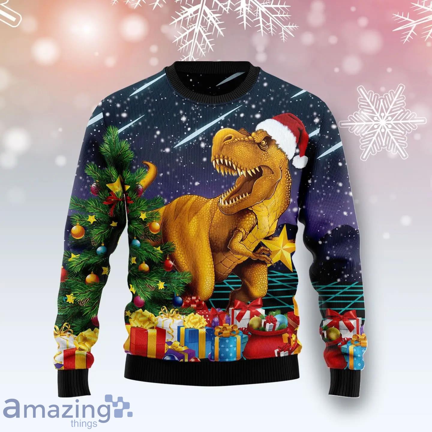 Dinosaur With Gift Boxes Merry Merry Christmas Full Print Ugly Sweater Product Photo 1