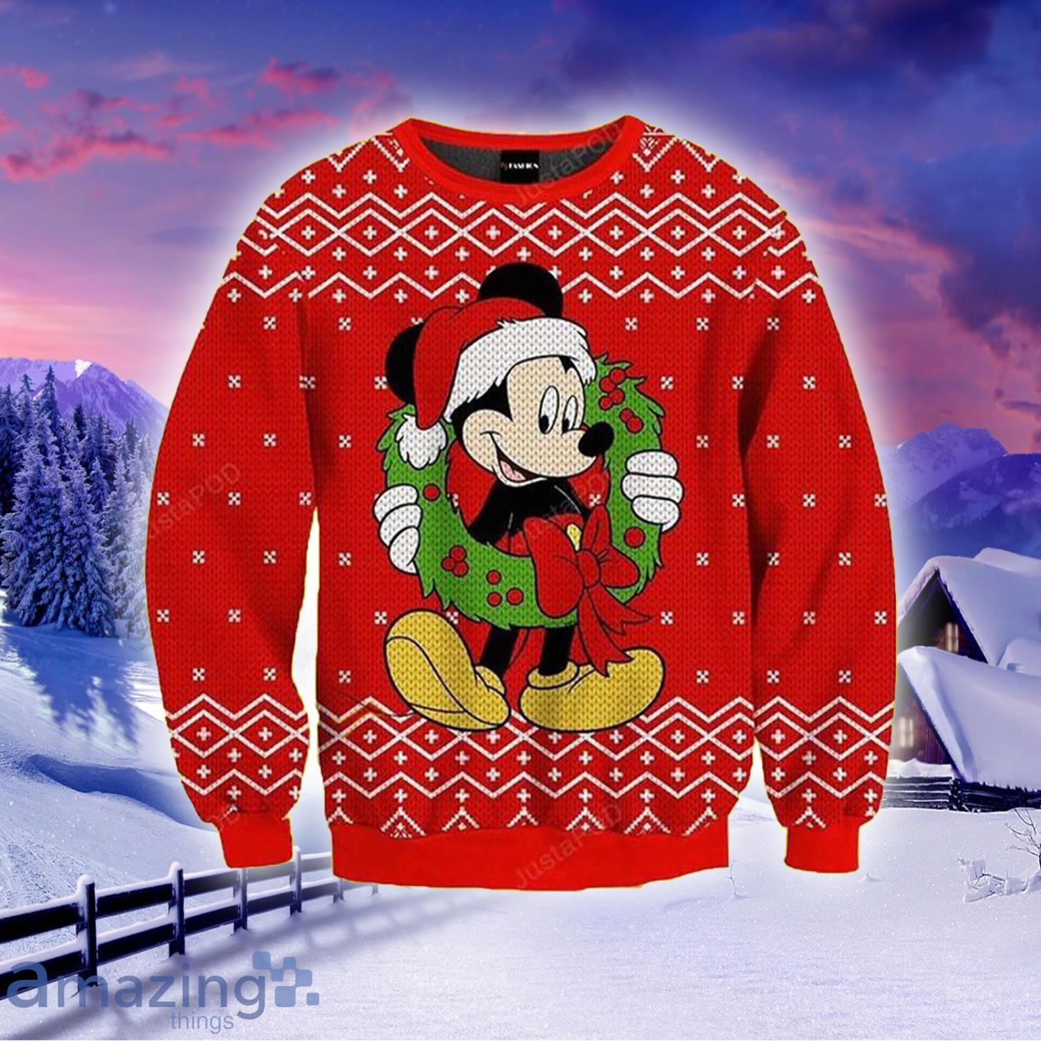Disney Mickey Mouse Thanksgiving Knitting Pattern Ugly Christmas Sweater Product Photo 1