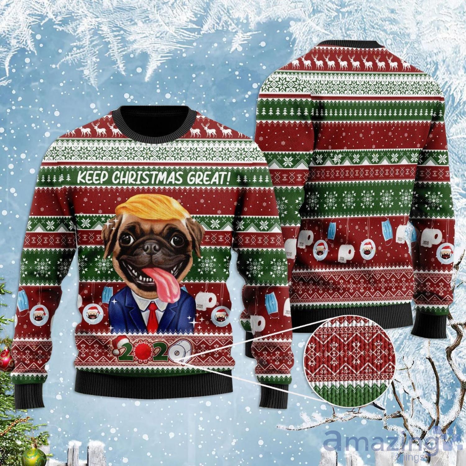 Dog Lover Pug Trump Keep Christmas Great Ugly Christmas Sweater Product Photo 1