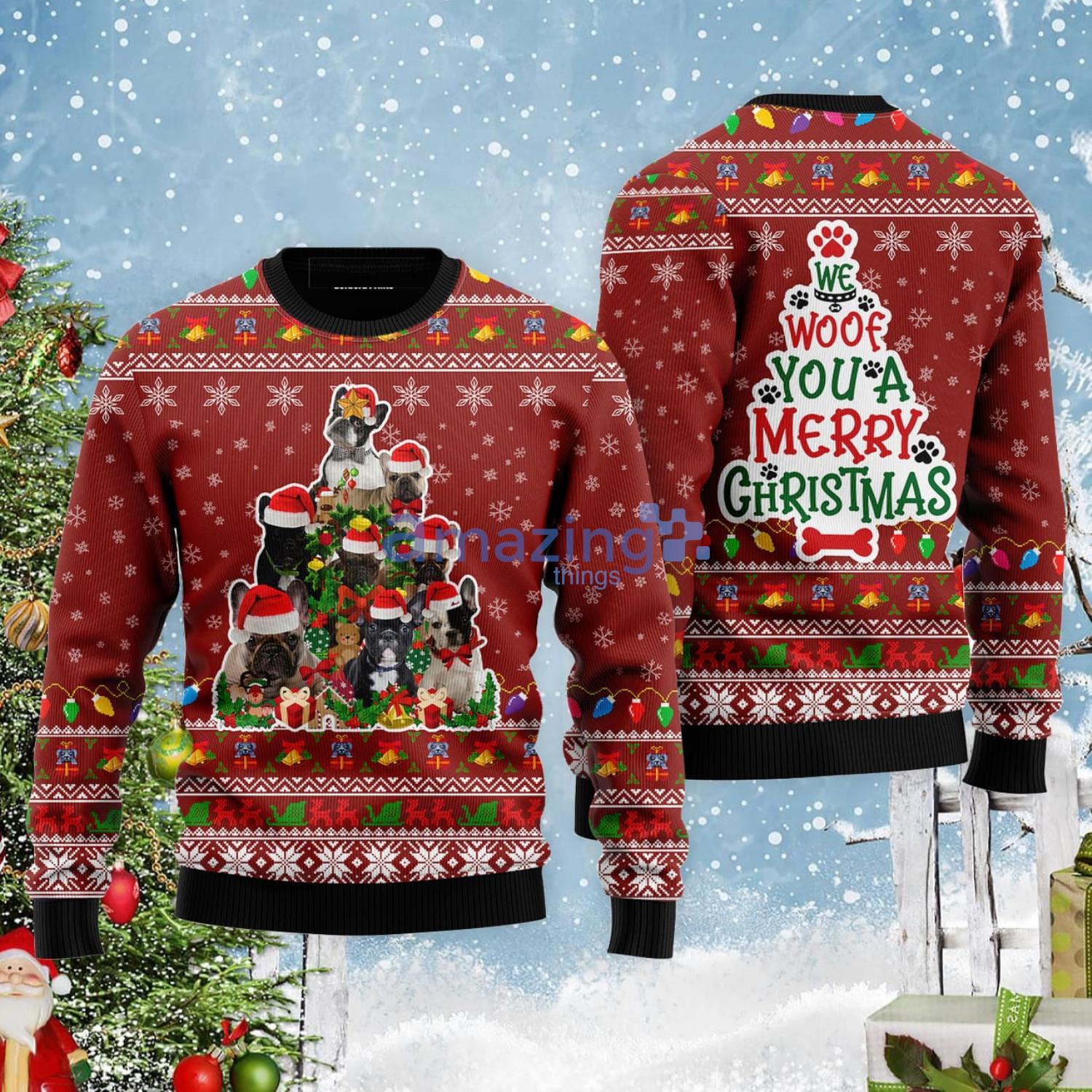 Dog Lover We Woof You A Merry Christmas Gift Ugly Christmas Sweater Product Photo 1