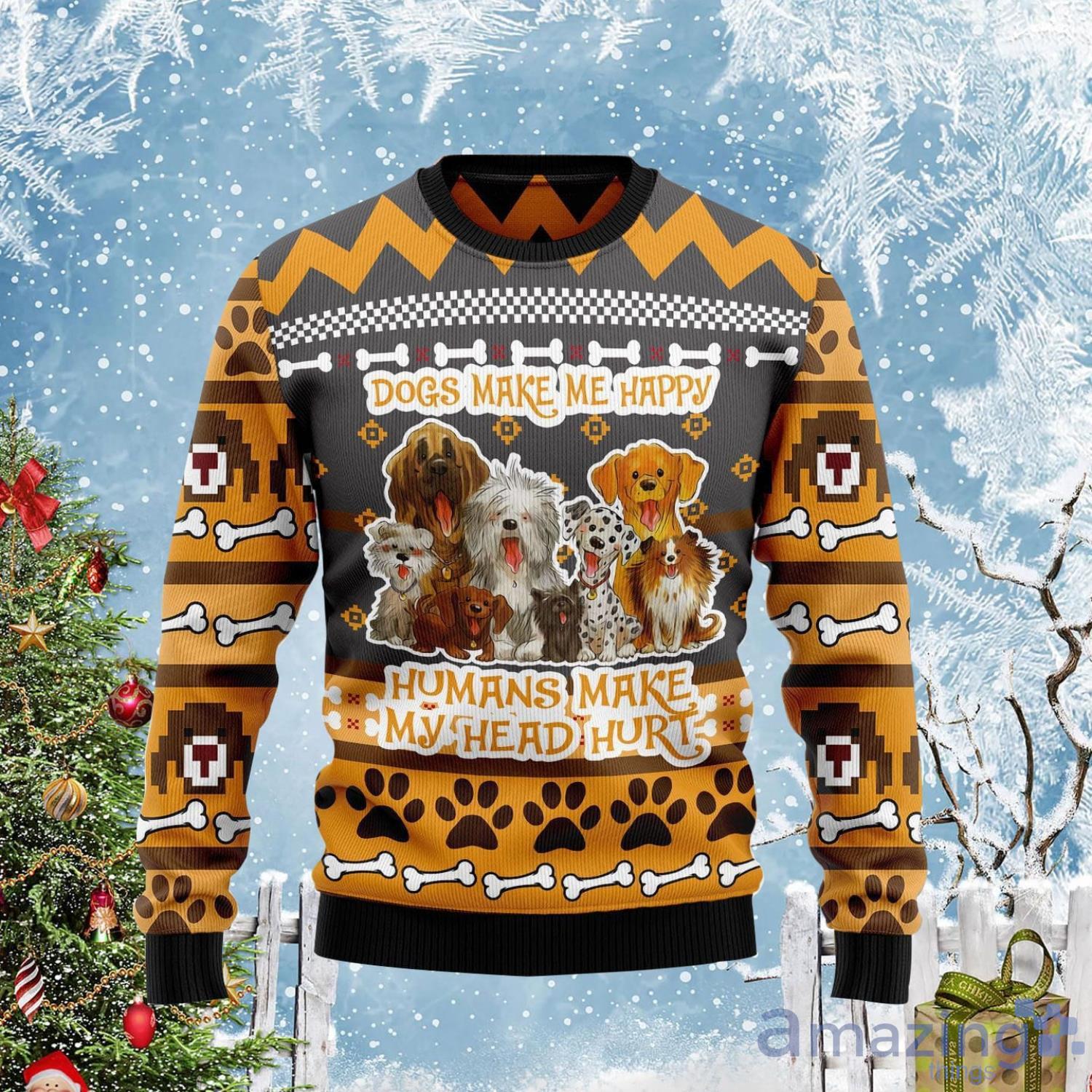 Dogs Make Me Happy Cute Ugly Christmas Sweater Product Photo 1