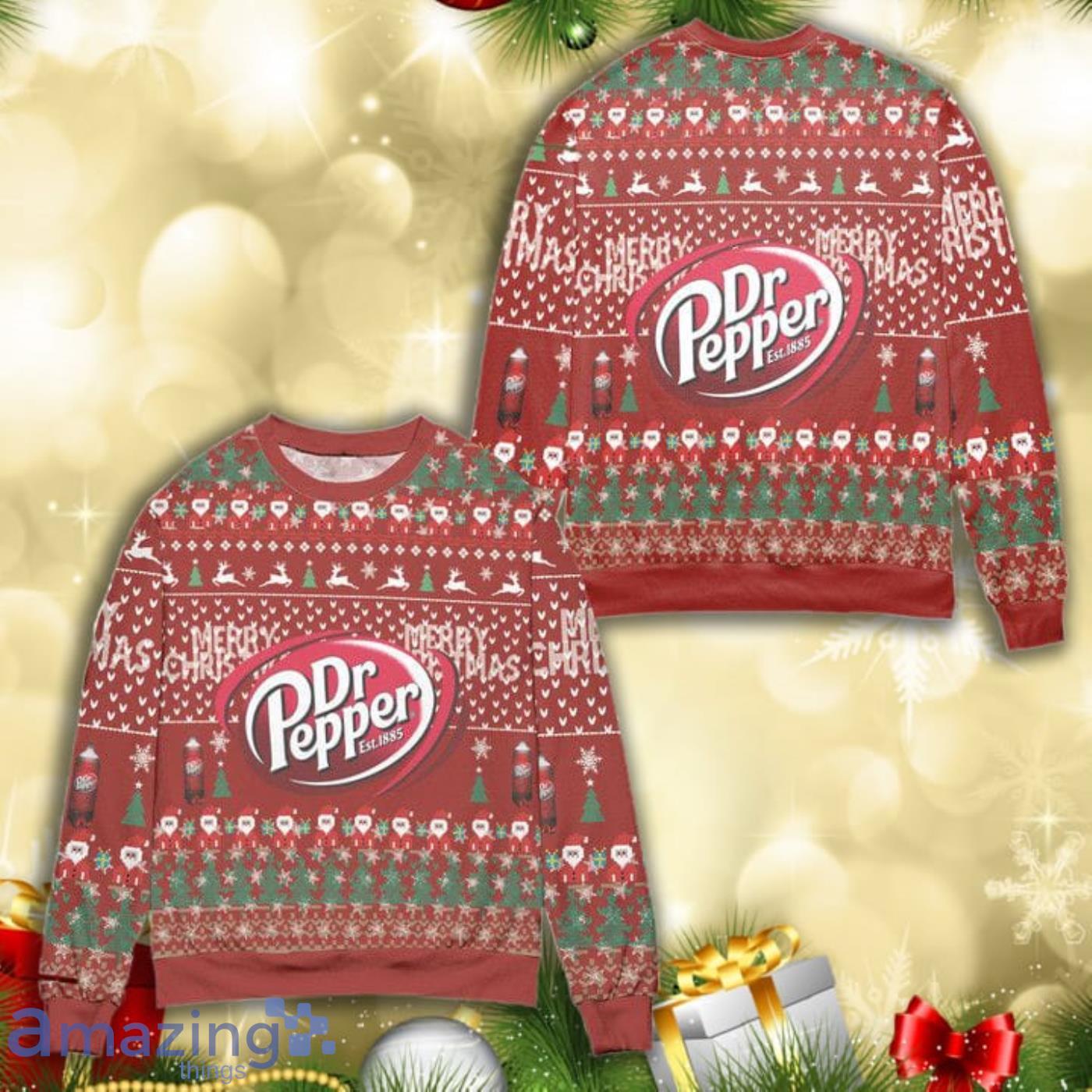 Dr Pepper Reindeer Pine Tree Pattern All Over Print 3D Ugly Christmas Sweater Product Photo 1