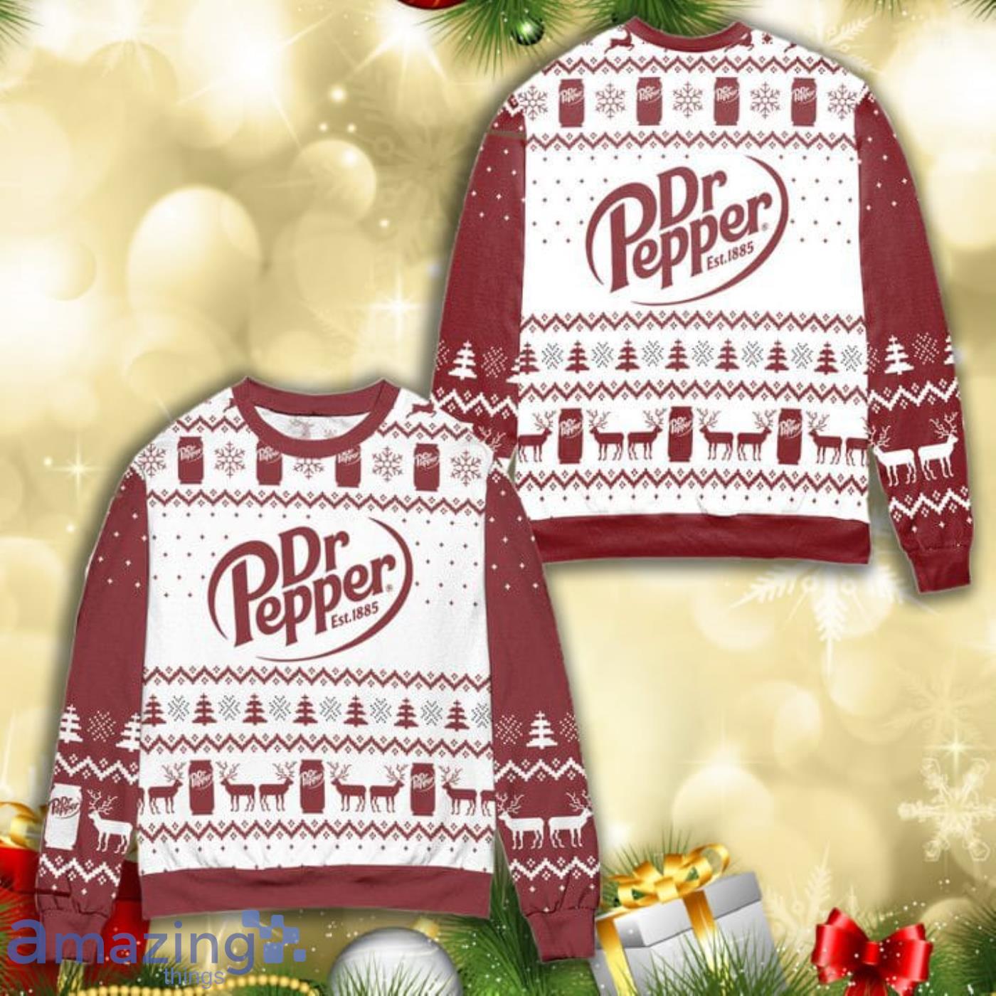 Dr Pepper Soda Logo Snowflakes Pattern All Over Print 3D Ugly Christmas Sweater Product Photo 1
