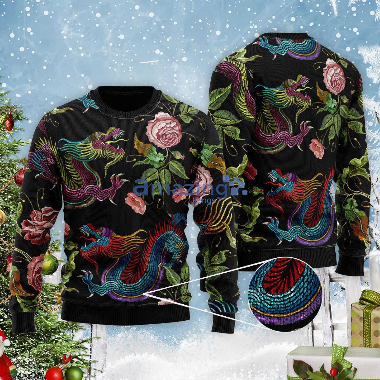Dragons Flower Christmas Gift Ugly Christmas Sweater Product Photo 1