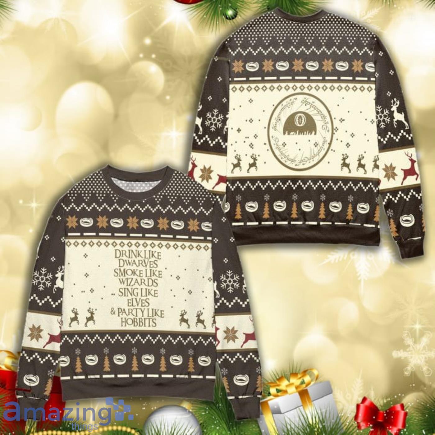 Drink Like Dwarves Smoke Like Wizards All Over Print 3D Ugly Christmas Sweater Product Photo 1